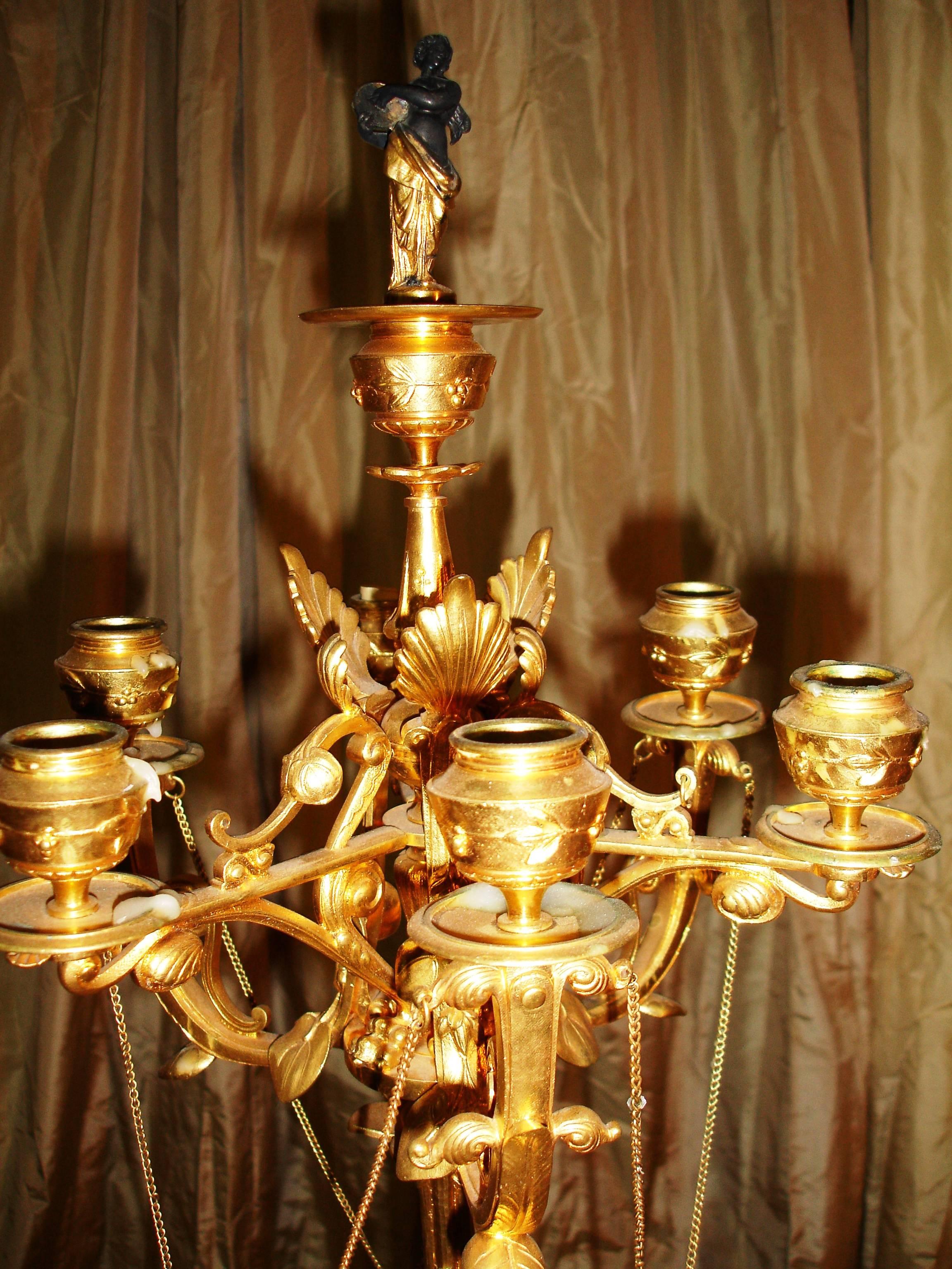 Palatial French Gilt Bronze Candelabras Musician Snuffers, circa 1830  Provenance For Sale 5