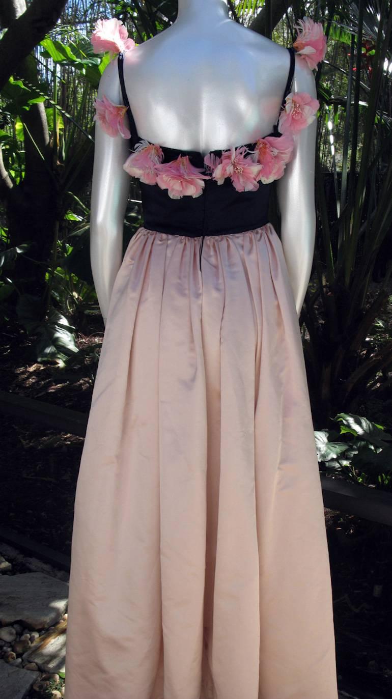 Dreamy Stravropoulos Velvet and Silk Taffeta Gown Feather Flower Embellishment In Excellent Condition For Sale In West Palm Beach, FL