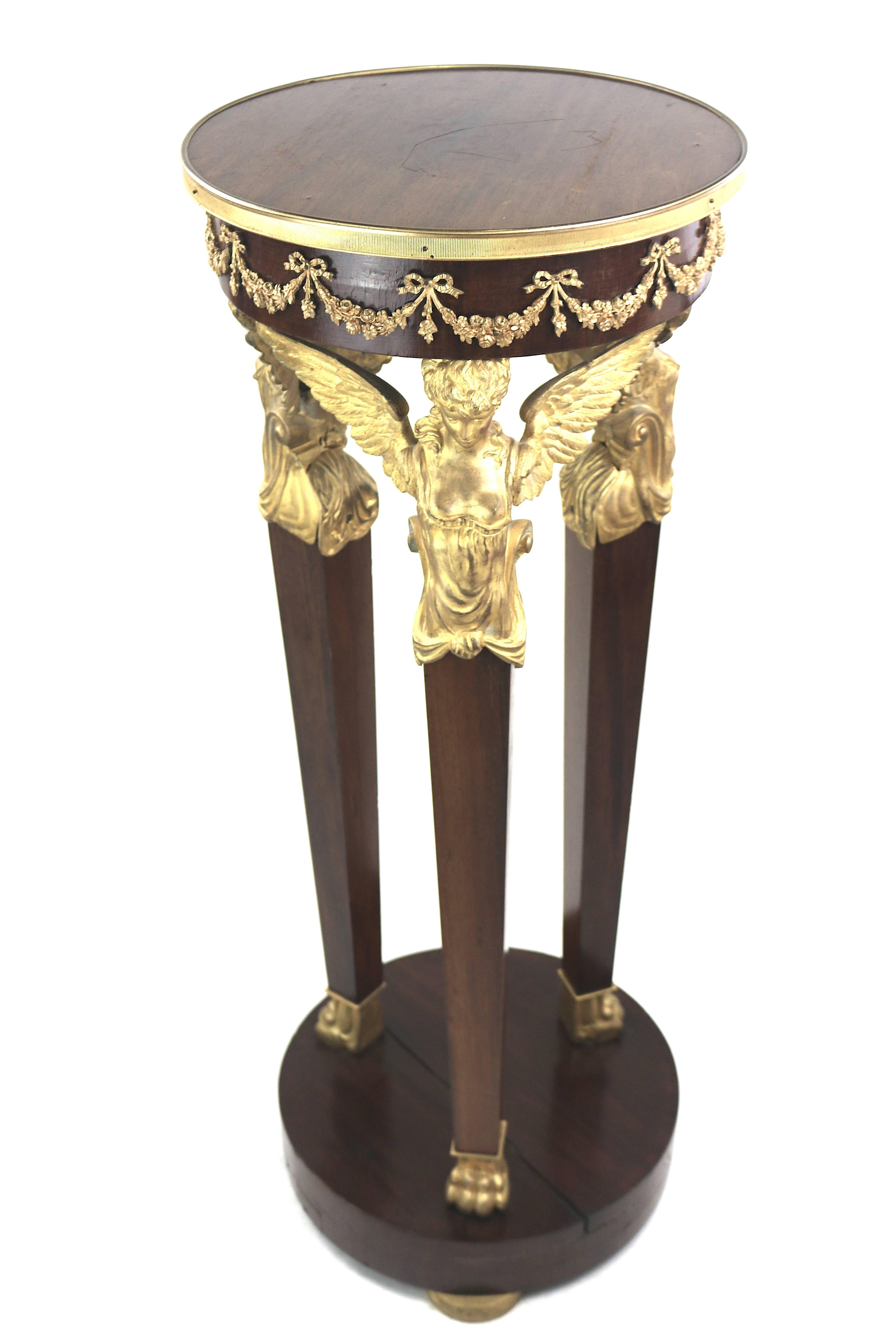 French Empire Period Gilt Mahogany Pedestal, Gilt Winged Caryatids In Good Condition For Sale In West Palm Beach, FL