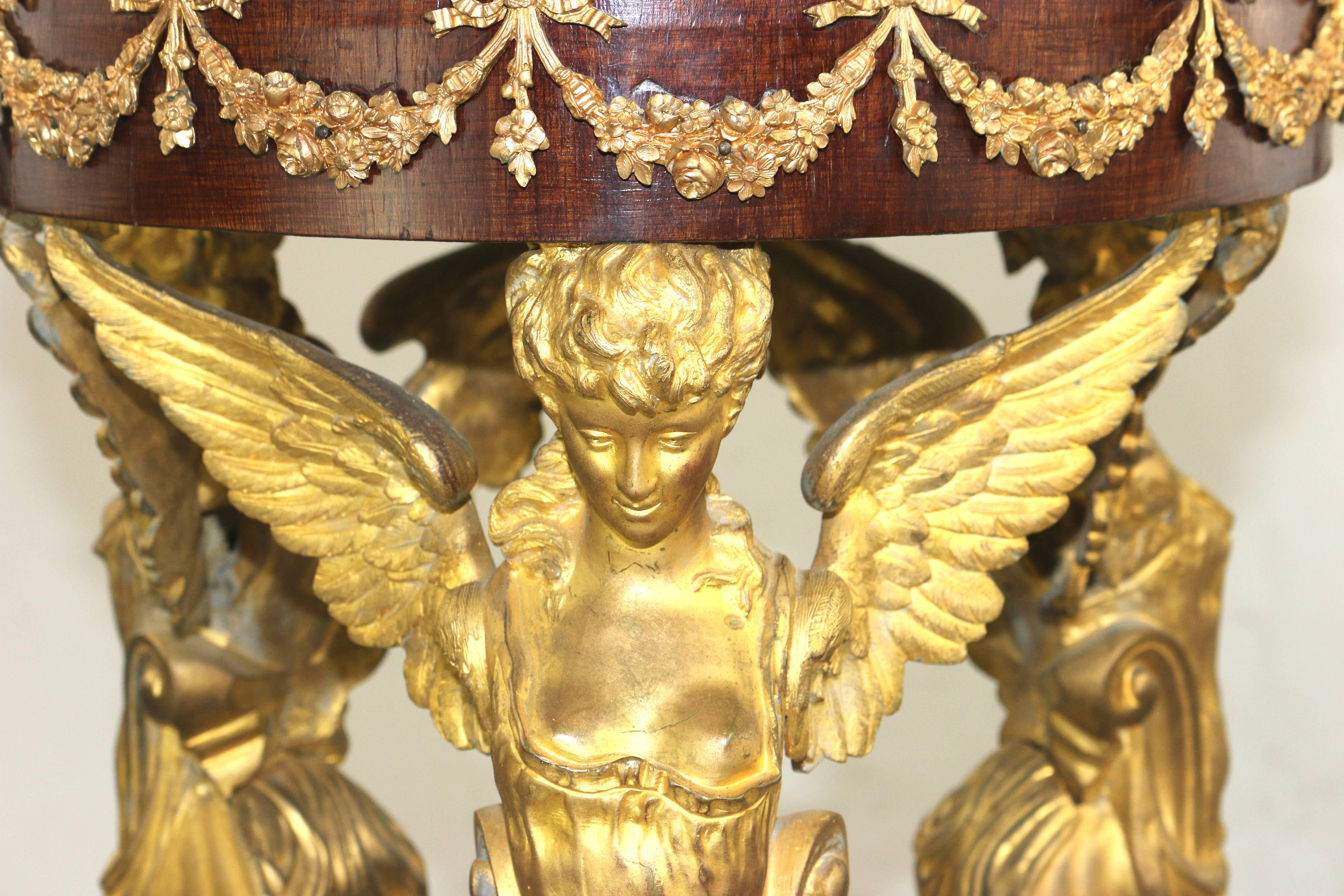 19th Century French Empire Period Gilt Mahogany Pedestal, Gilt Winged Caryatids For Sale