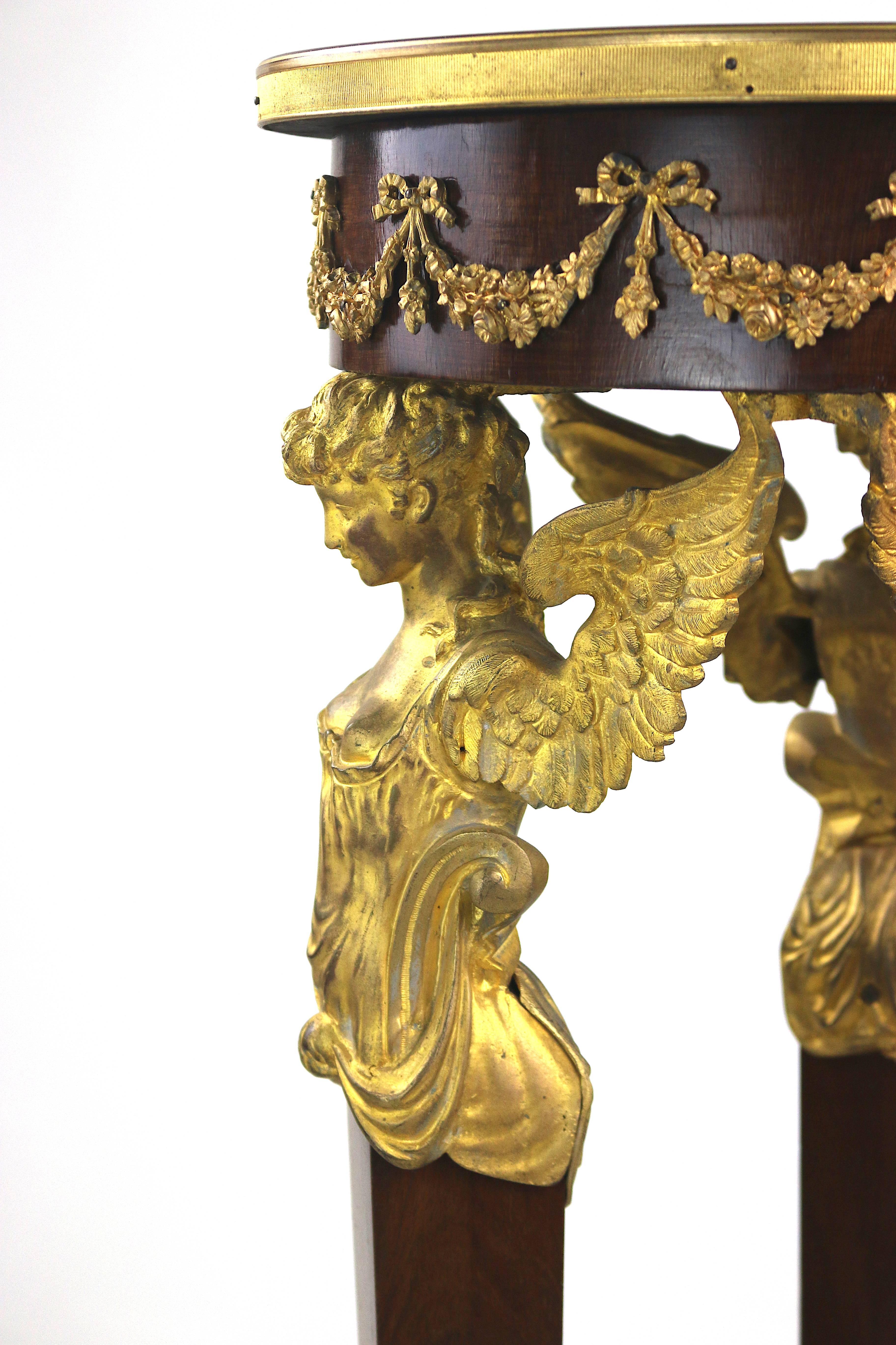 French Empire Period Gilt Mahogany Pedestal, Gilt Winged Caryatids For Sale 2