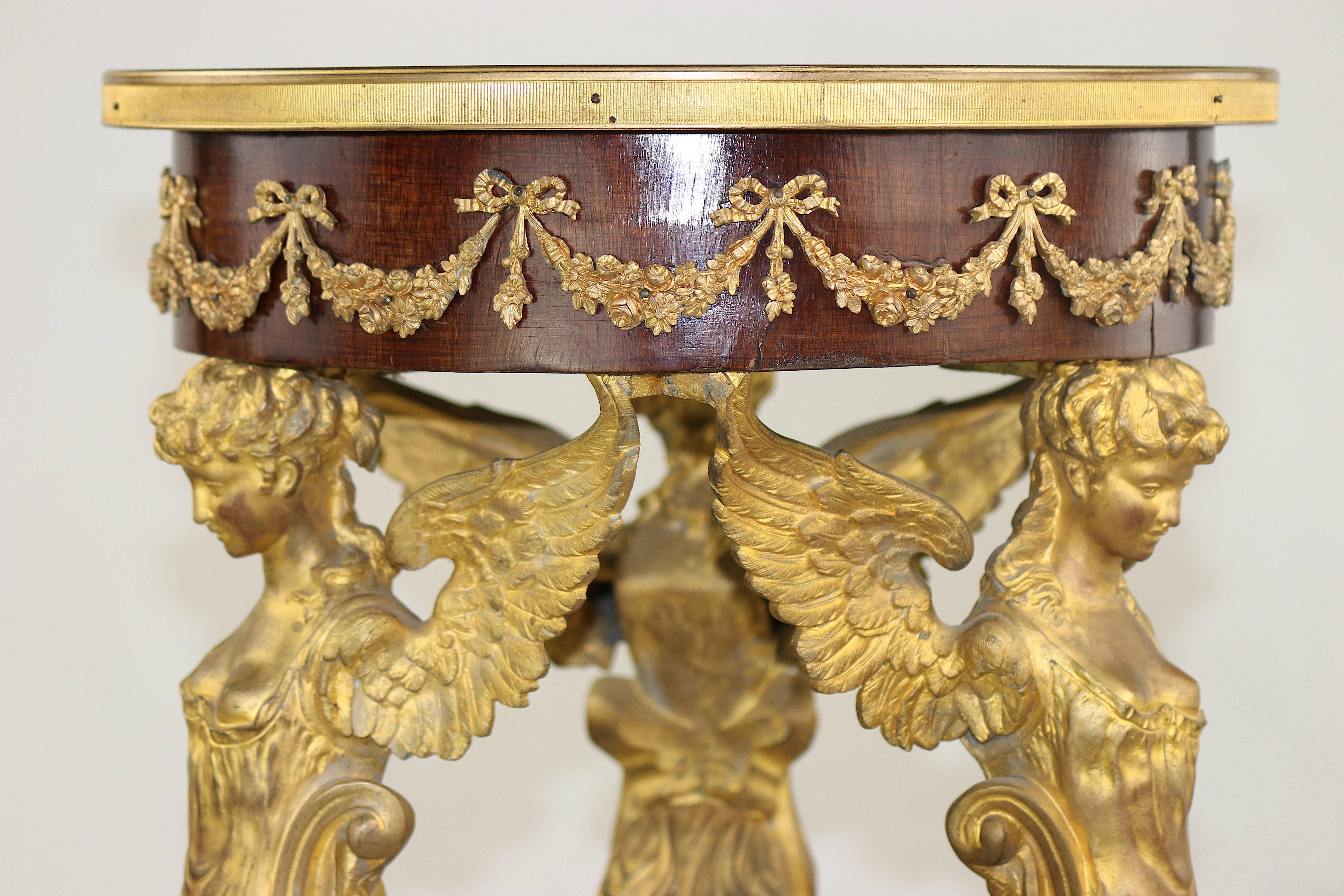 French Empire Period Gilt Mahogany Pedestal, Gilt Winged Caryatids For Sale 3
