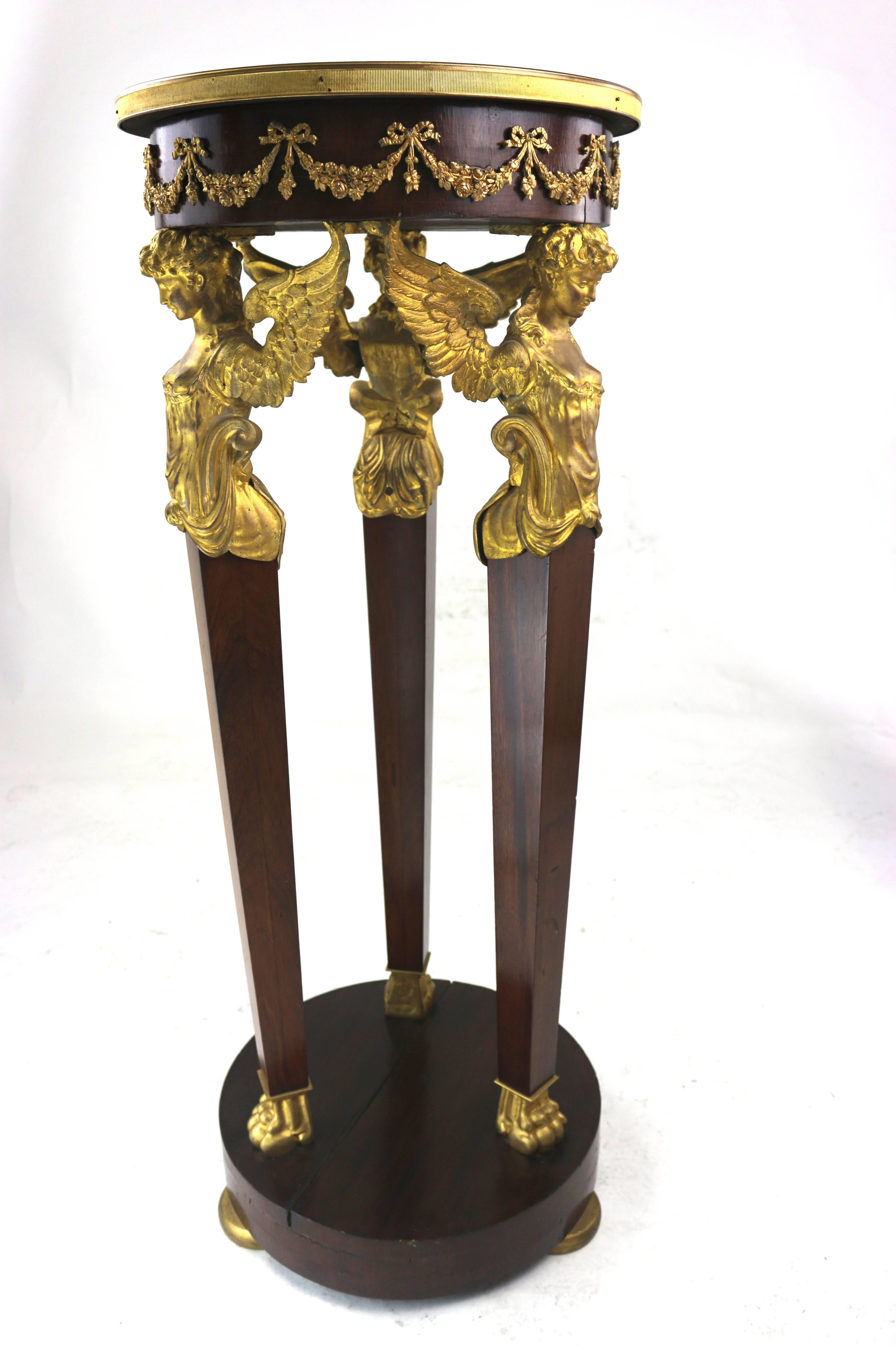 French Empire Period Gilt Mahogany Pedestal, Gilt Winged Caryatids For Sale 4