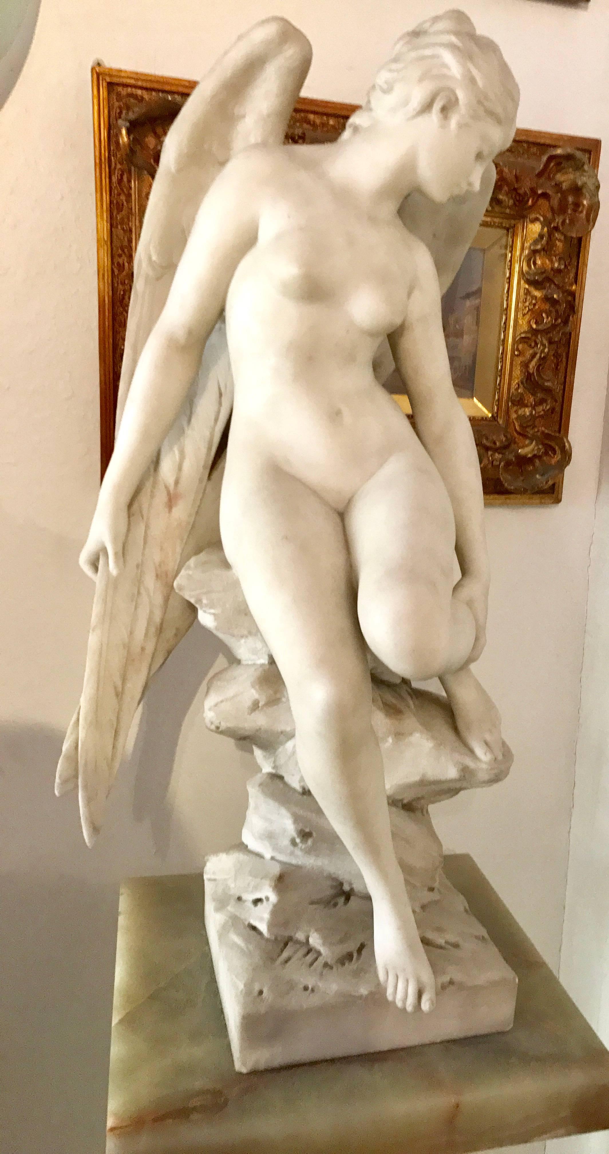 Hand-Carved Tycoon's Italian Carrara Marble Angel Sculpture Signed A. Piazza, circa 1890 For Sale