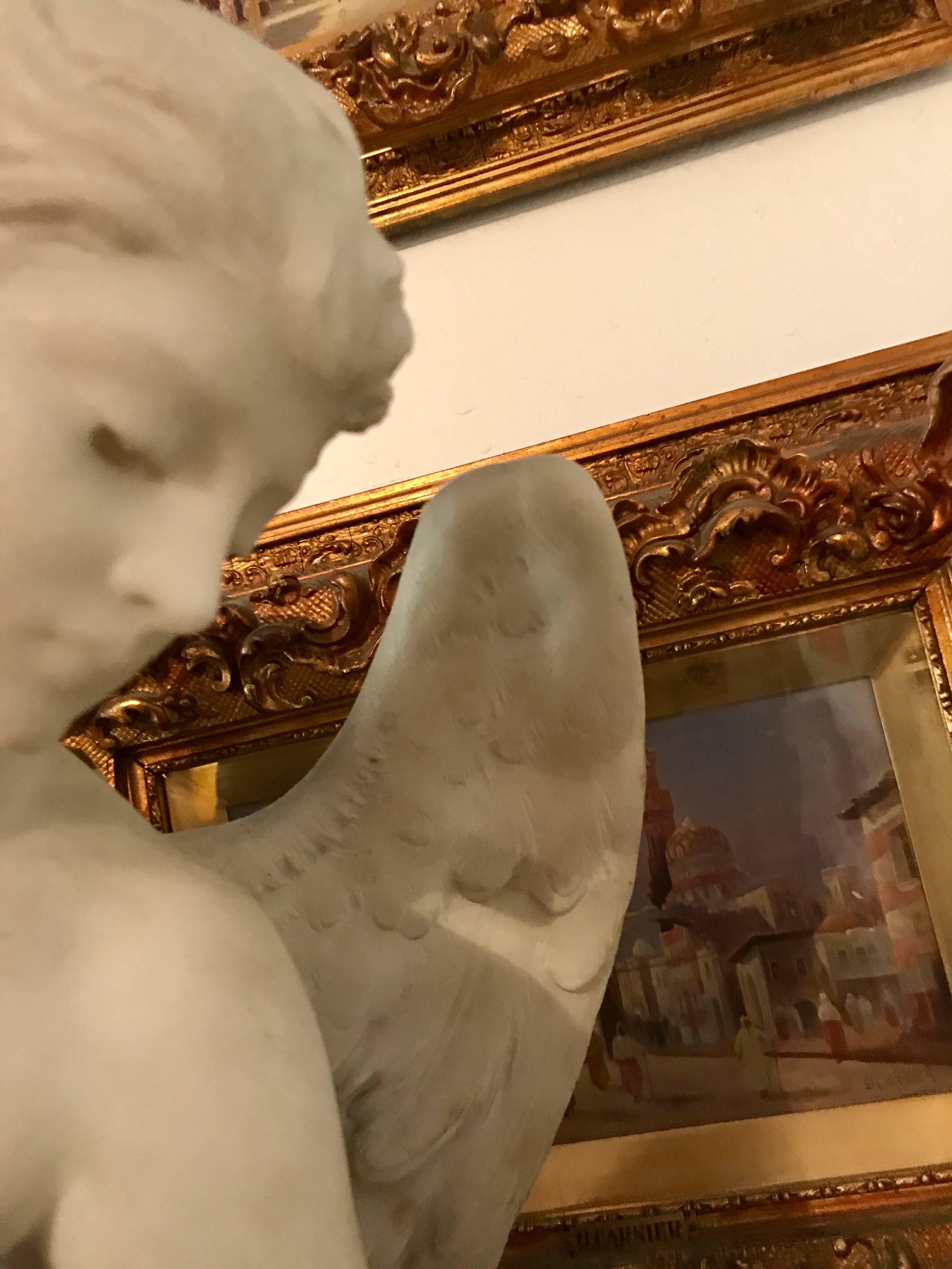 Tycoon's Italian Carrara Marble Angel Sculpture Signed A. Piazza, circa 1890 In Good Condition For Sale In West Palm Beach, FL