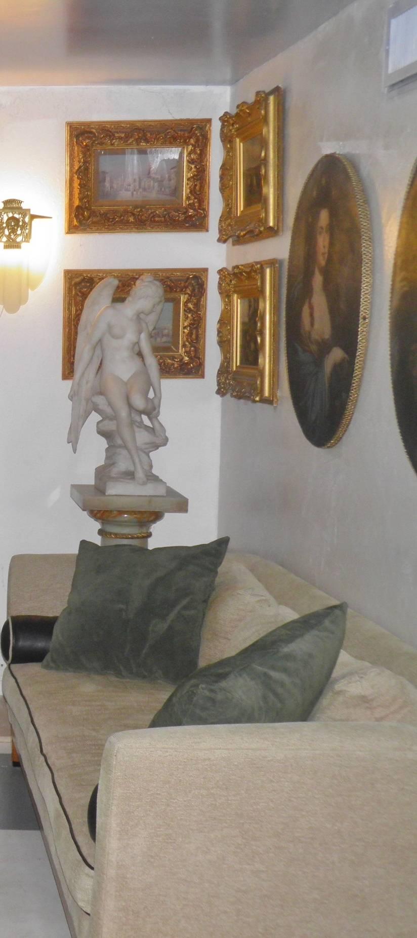 Tycoon's Italian Carrara Marble Angel Sculpture Signed A. Piazza, circa 1890 For Sale 1