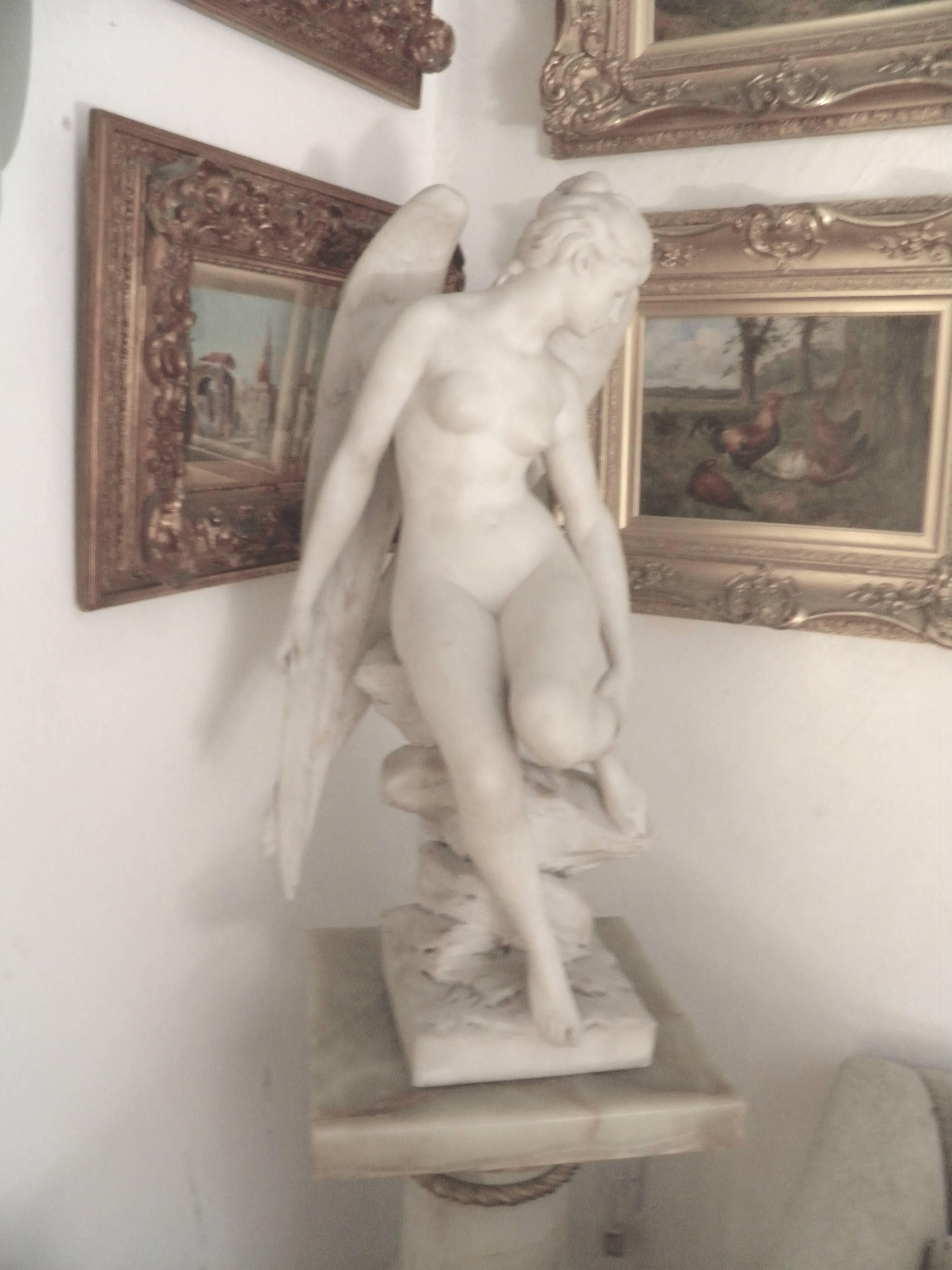 Rare Lucious large Carrara marble masterpiece,  19th Century  by Antonio Piazza..The Ultimate Symbol of Luxury and Wealth!
Crafted of pristine Carrara marble, this enchanting work is both highly detailed and endearingly emotive. The Angel has a