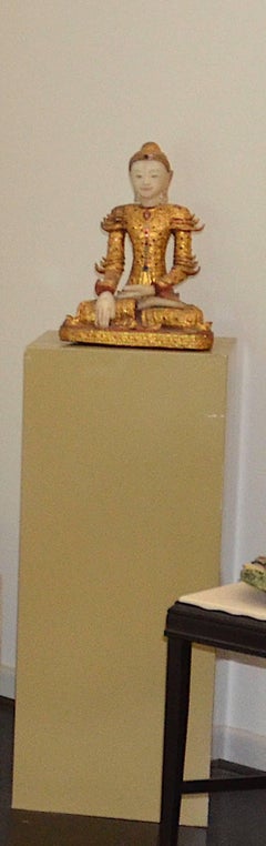 Burmese Marble Giltwood Buddha in Royal Costume, 19th century