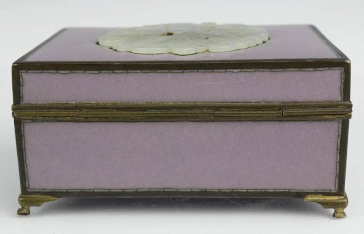 Cloissoné Yamanaka Finest Cloisonné Enamel Box W Jadeite Inlay, circa 1920, Inspired Gift For Sale