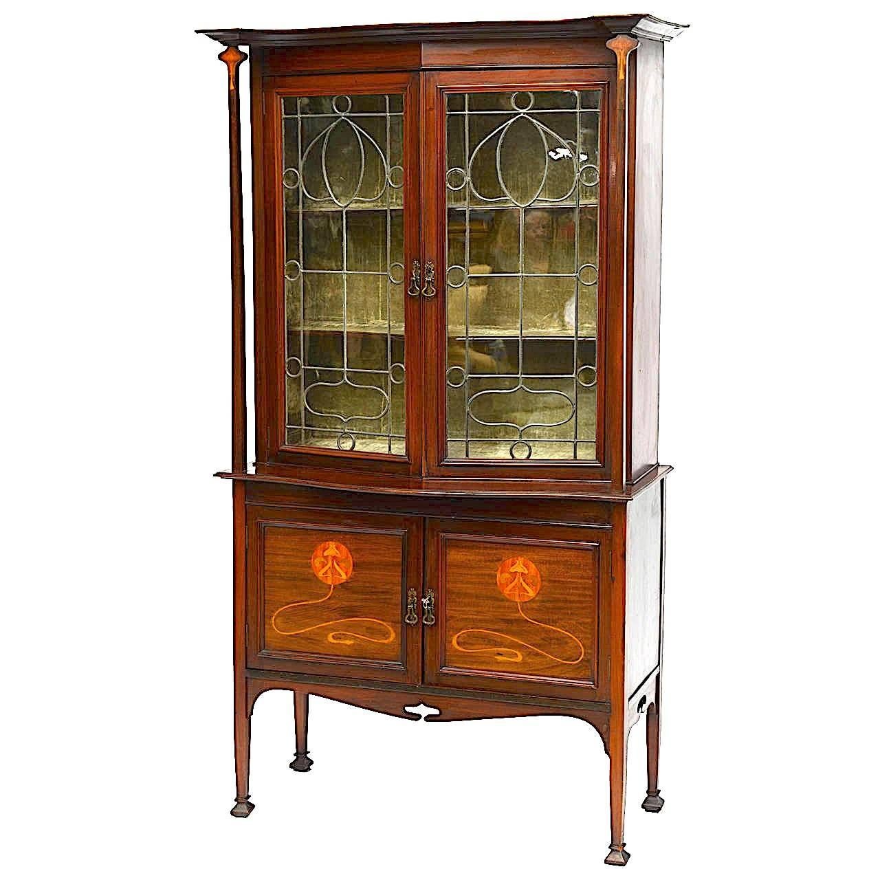 Tycoon's Art Nouveau Marquetry Cabinet Iconic Galle Style, circa 1910 Provenance For Sale