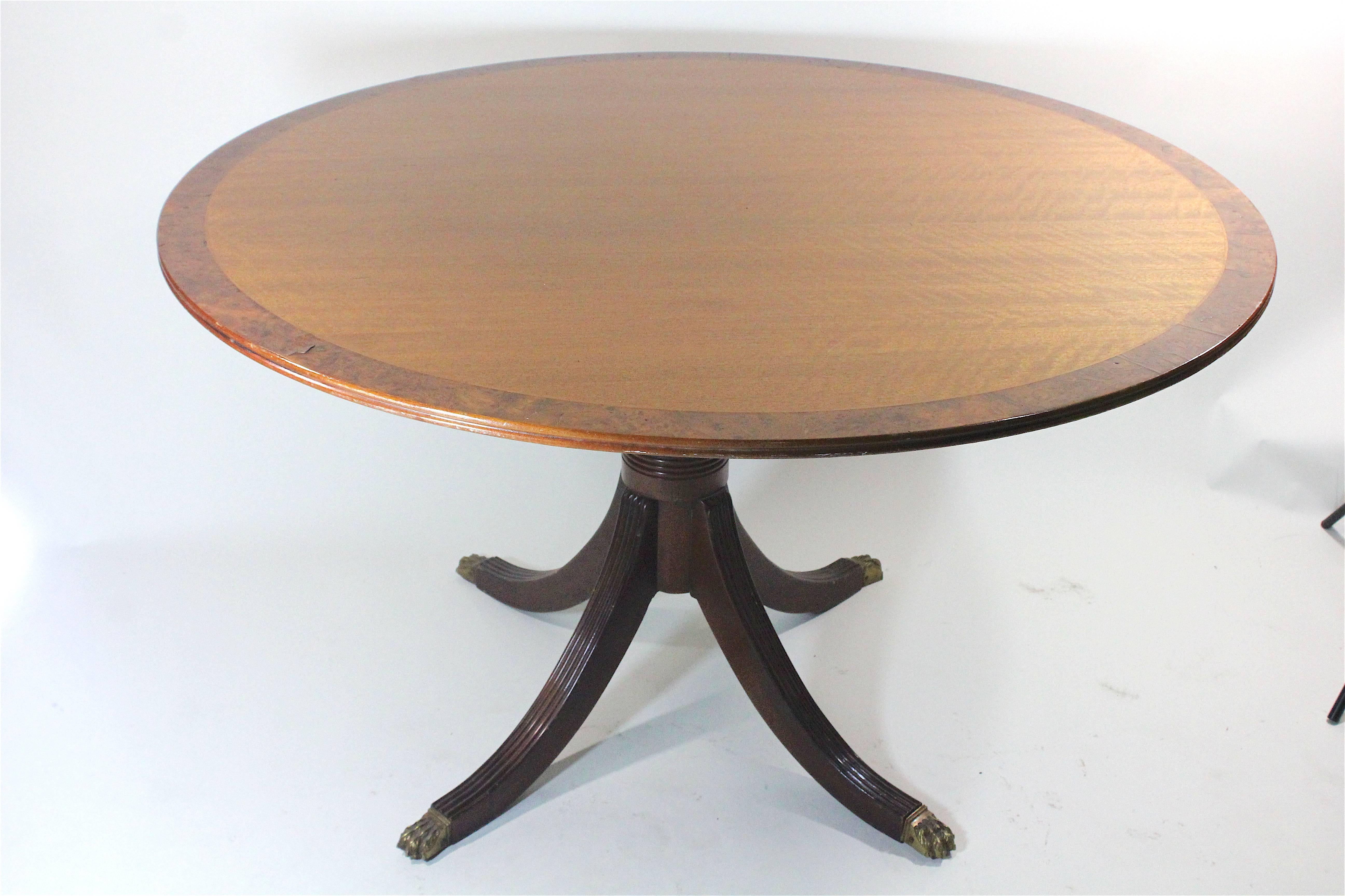 Mahogany George III Satinwood Burl Border Dining Table, Refined 19th Century, Provenance For Sale