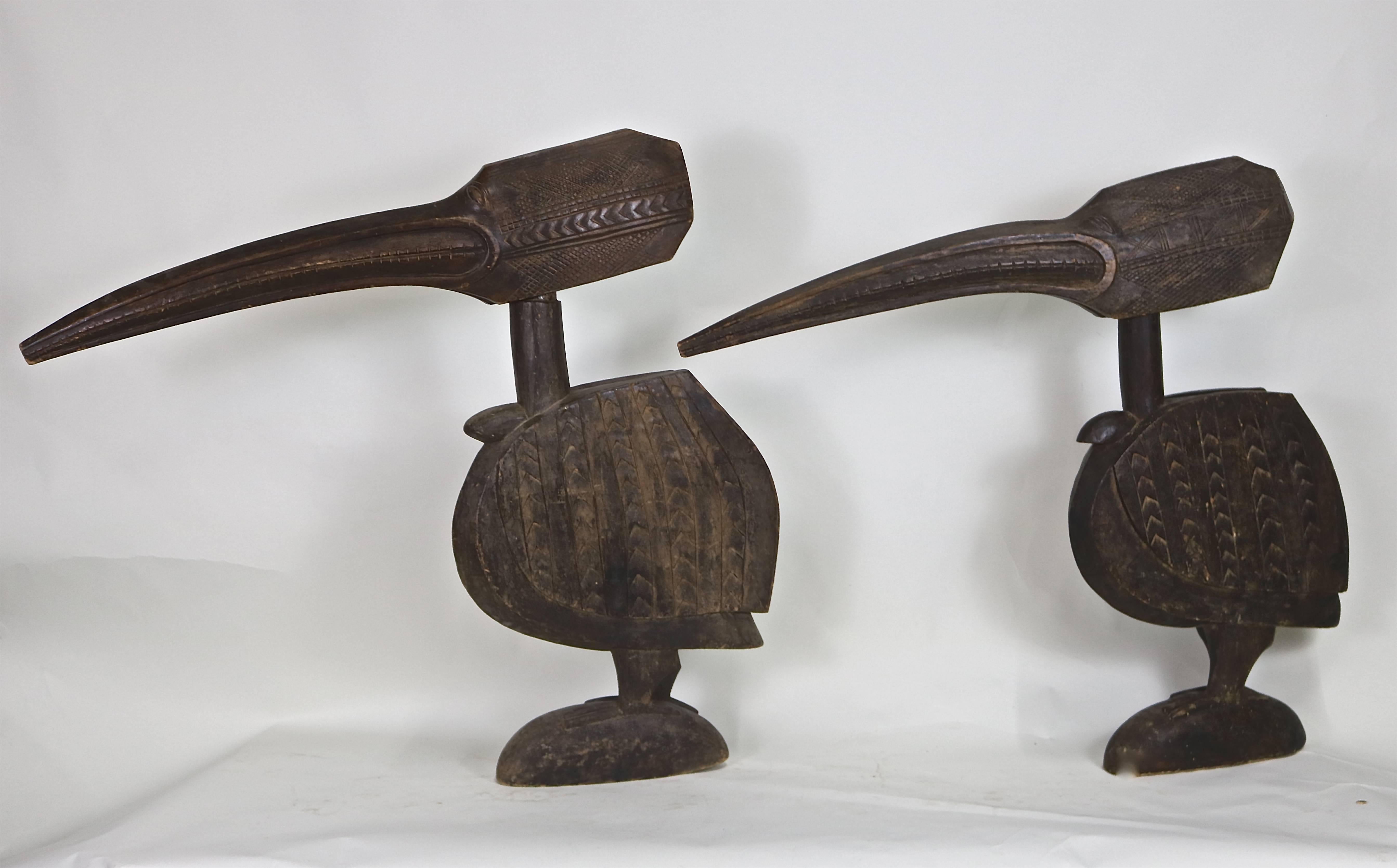 Folk Art Huge Ethnographic Wood Carved Pair Bird Sculptures- Tycoon Provenance For Sale