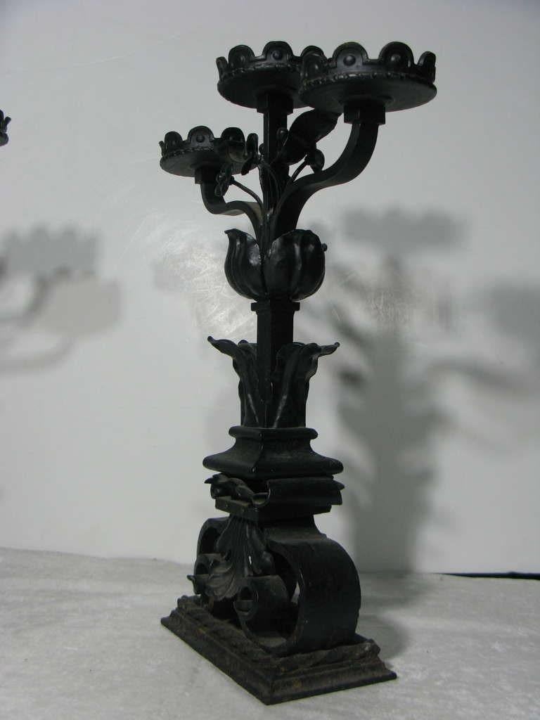 Hand-Crafted Historic Chateau Masterful Pair Large Iron Candelabra--19th Century -Provenance For Sale