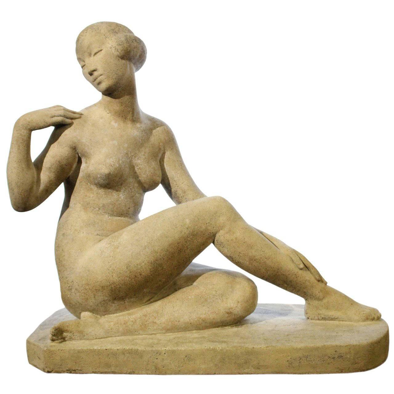Art Deco Limestone Sculpture, Marcel Bouraine "Awakening, ”  Provenance For Sale