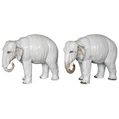 Antique Pair of Large White Porcelain Elephants