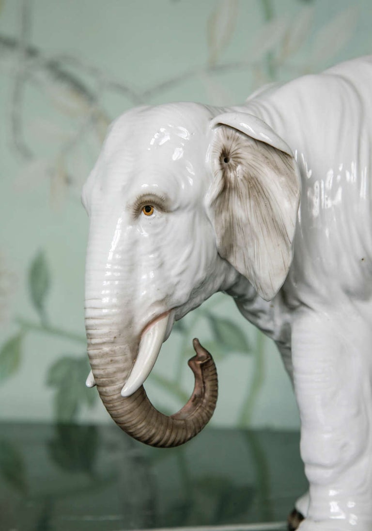 Pair of Large White Porcelain Elephants at 1stdibs