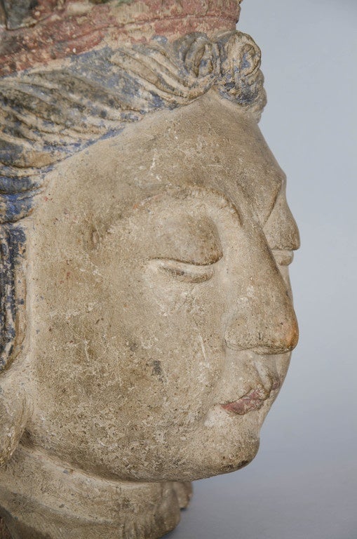 Chinese Ming Dinasty Carved Wood Head of Guanyin, circa 1600 1