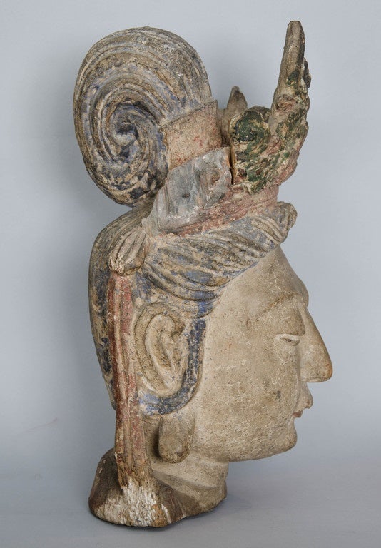 Chinese Ming Dinasty Carved Wood Head of Guanyin, circa 1600 3