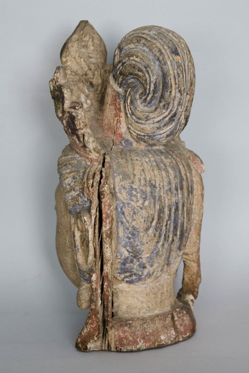 Chinese Ming Dinasty Carved Wood Head of Guanyin, circa 1600 4