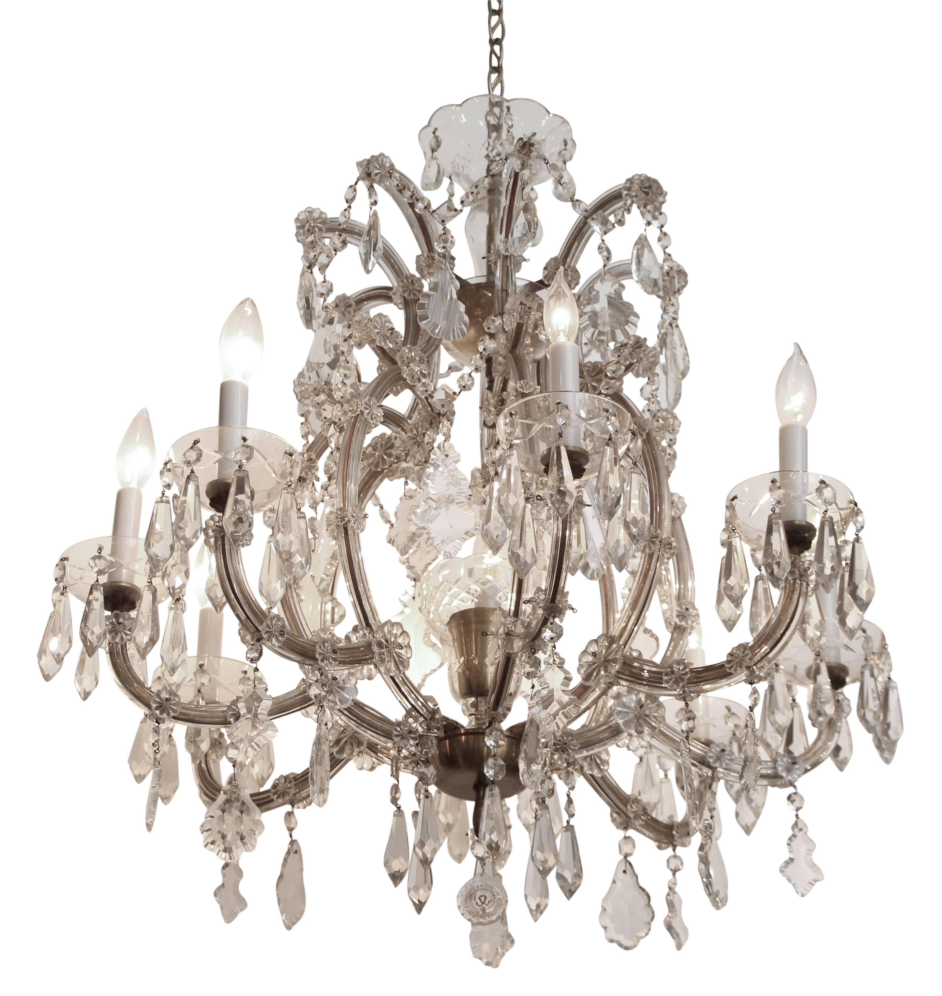 American 1940s Marie Therese Eight Arm Crystal Chandelier