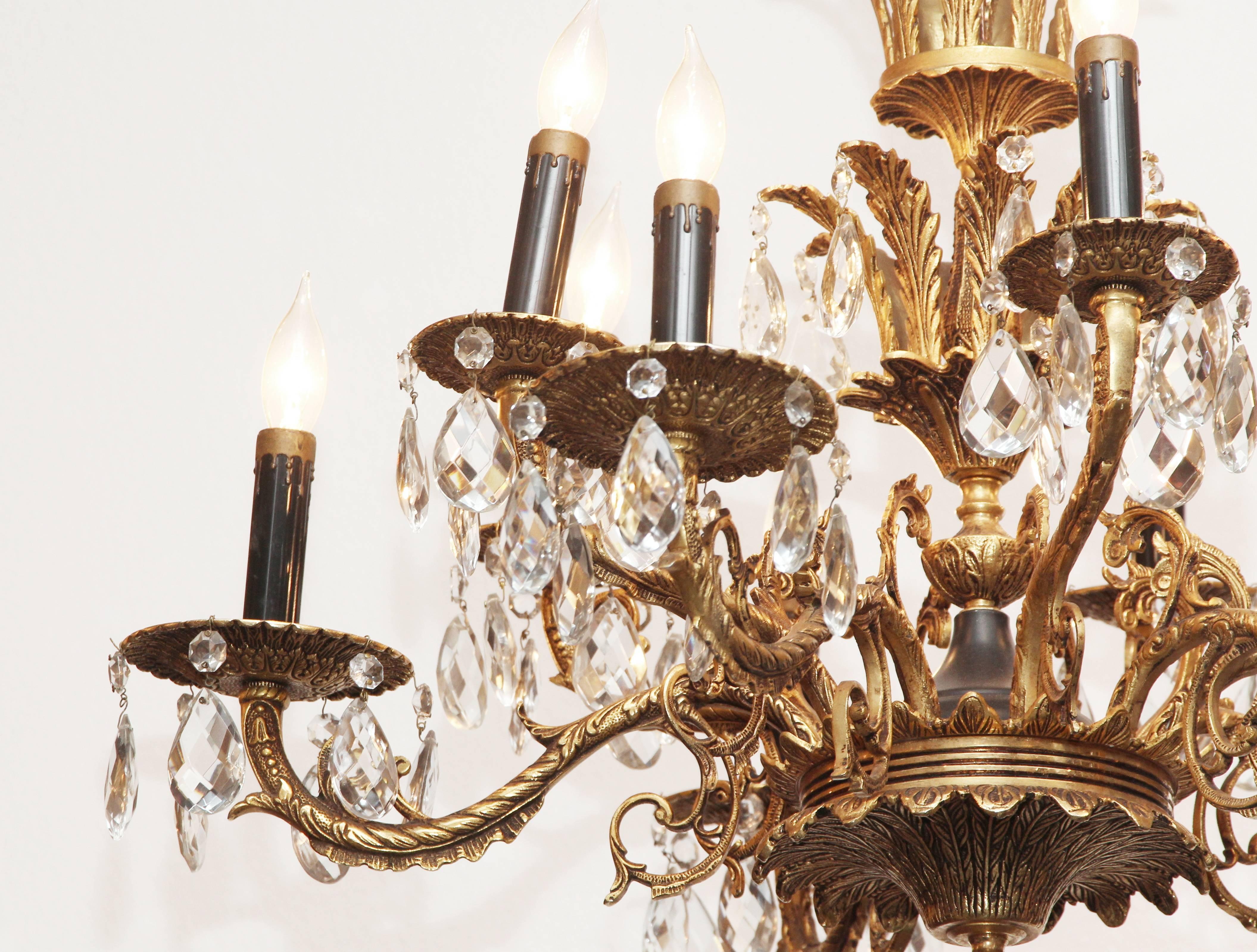 1940s ten-light ornate crystal chandelier with acanthus leaves. This can be seen at our 5 East 16th st Manhattan location.