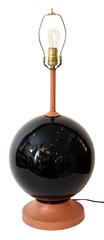 1960s Pair of French Mid-Century Modern Orange and Black Opaline Table Ball Lamp