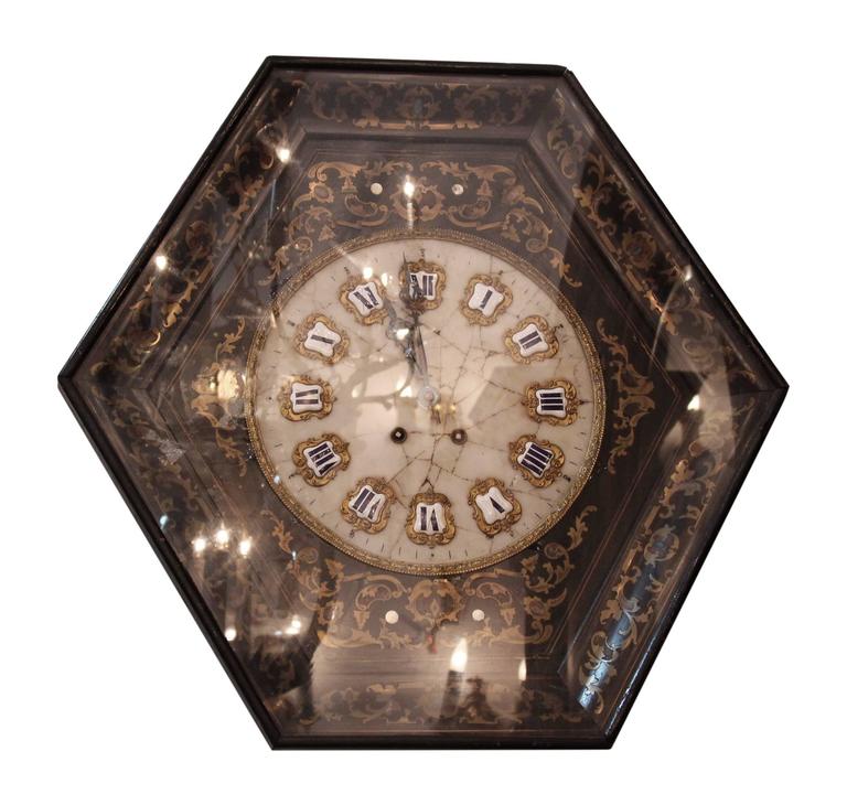 1920s Chinoiserie Style Wall Clock with Detailed Marble Face and Enamel