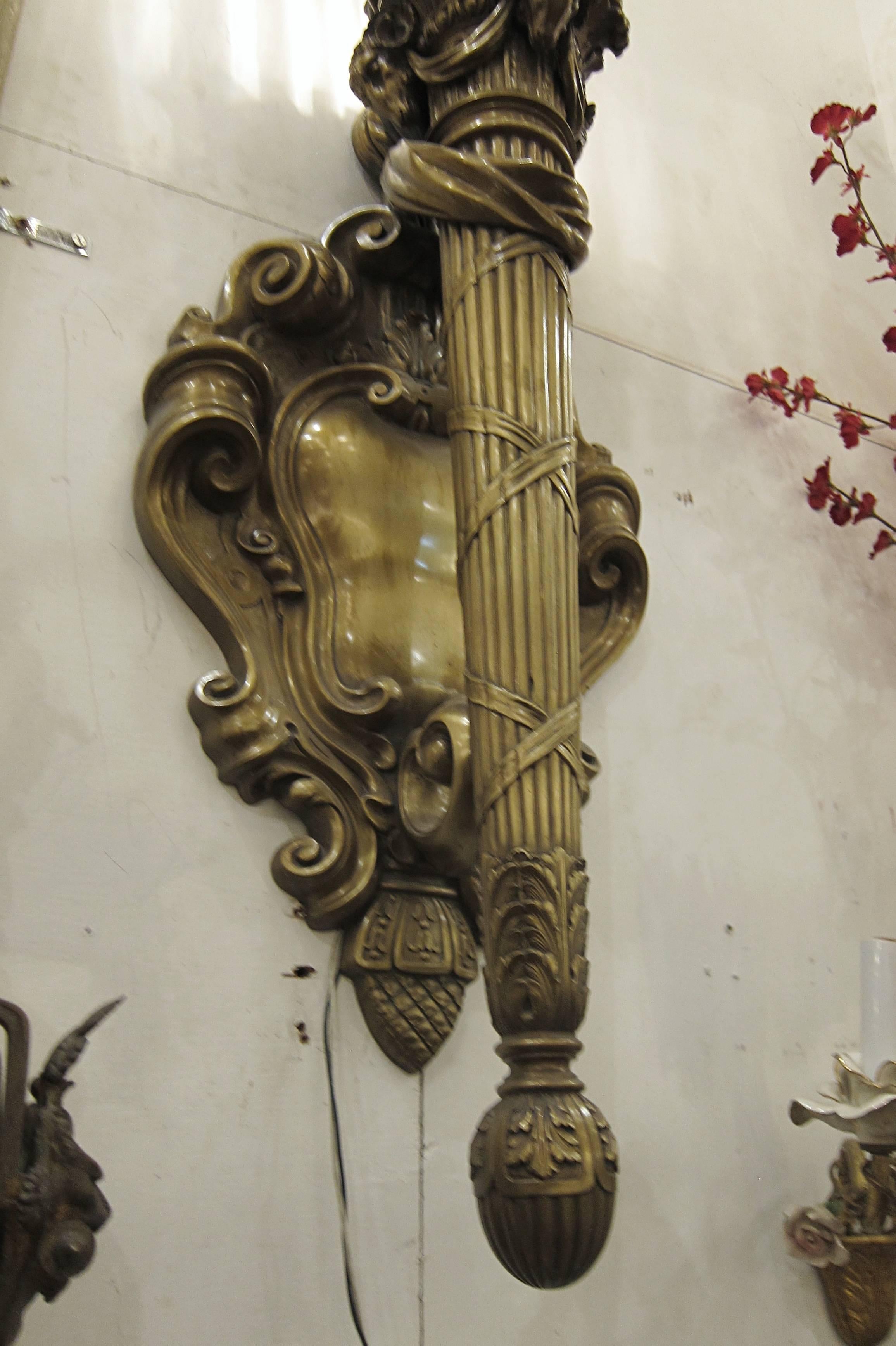 1909 Pair EF Caldwell Cast Bronze Sconces Qty Available In Good Condition For Sale In New York, NY