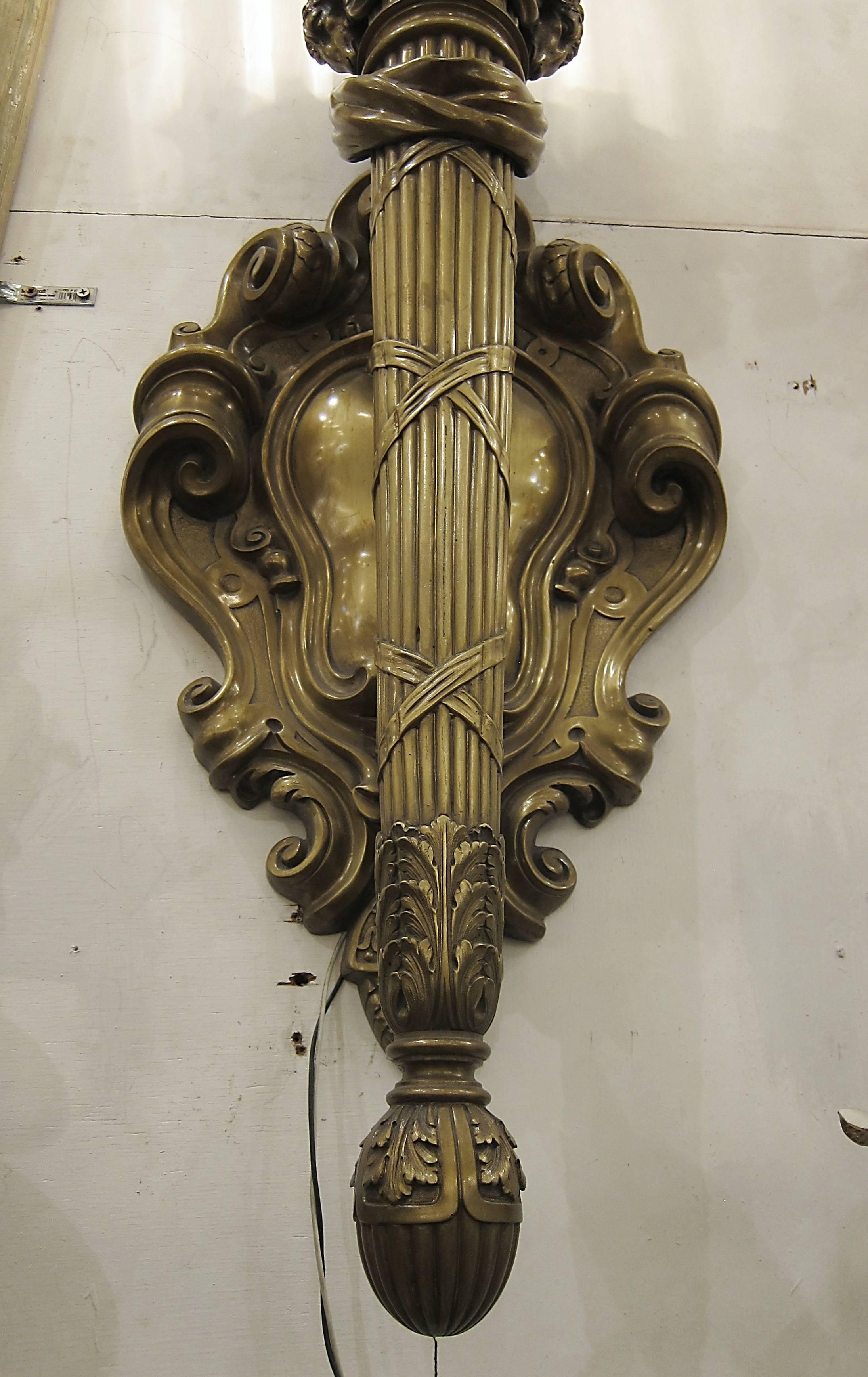 Early 20th Century 1909 Pair EF Caldwell Cast Bronze Sconces Qty Available For Sale