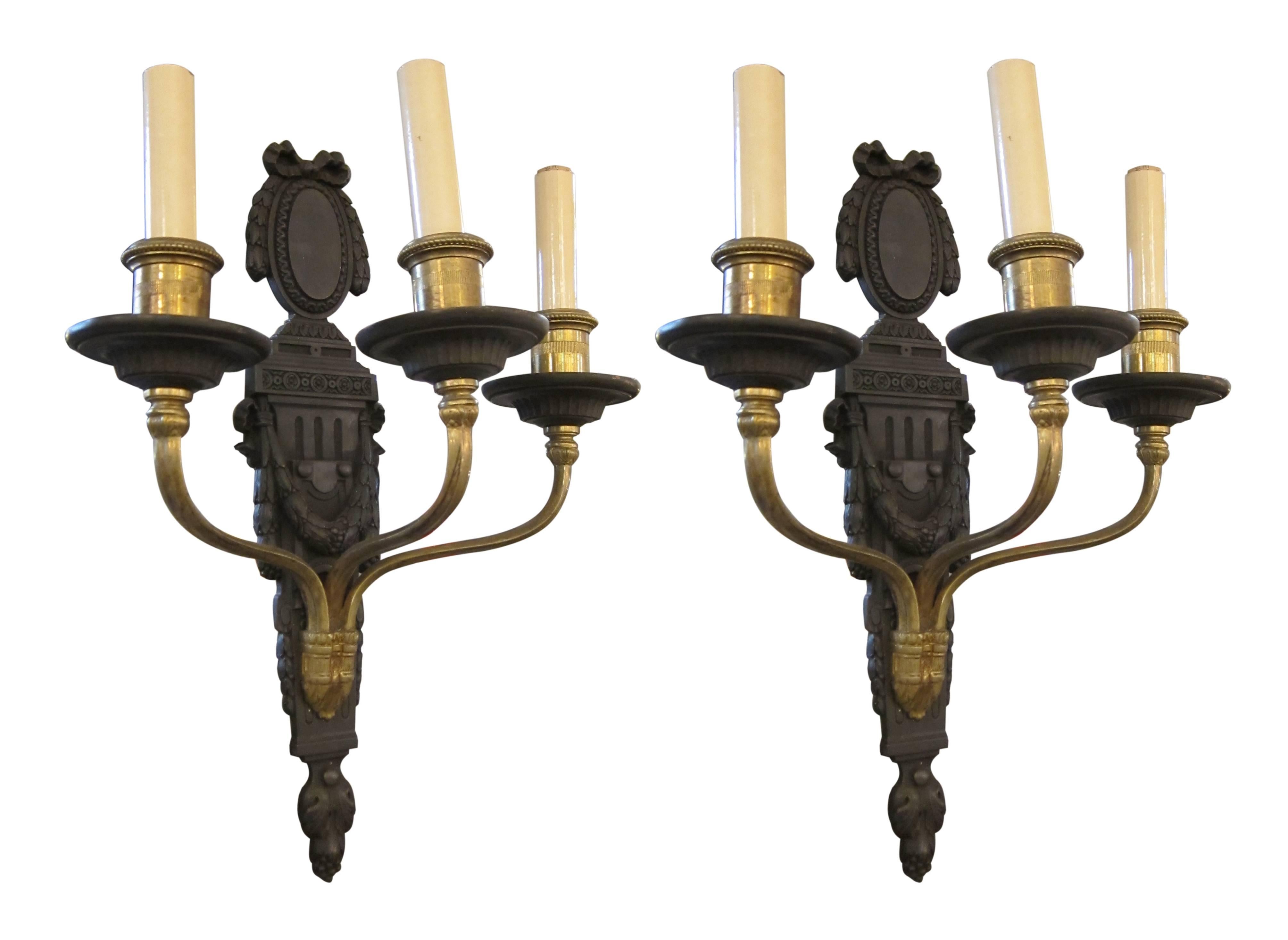 1910 Pair of Gilt Bronze Louis XV Style Sconces by E. F. Caldwell of New York 1
