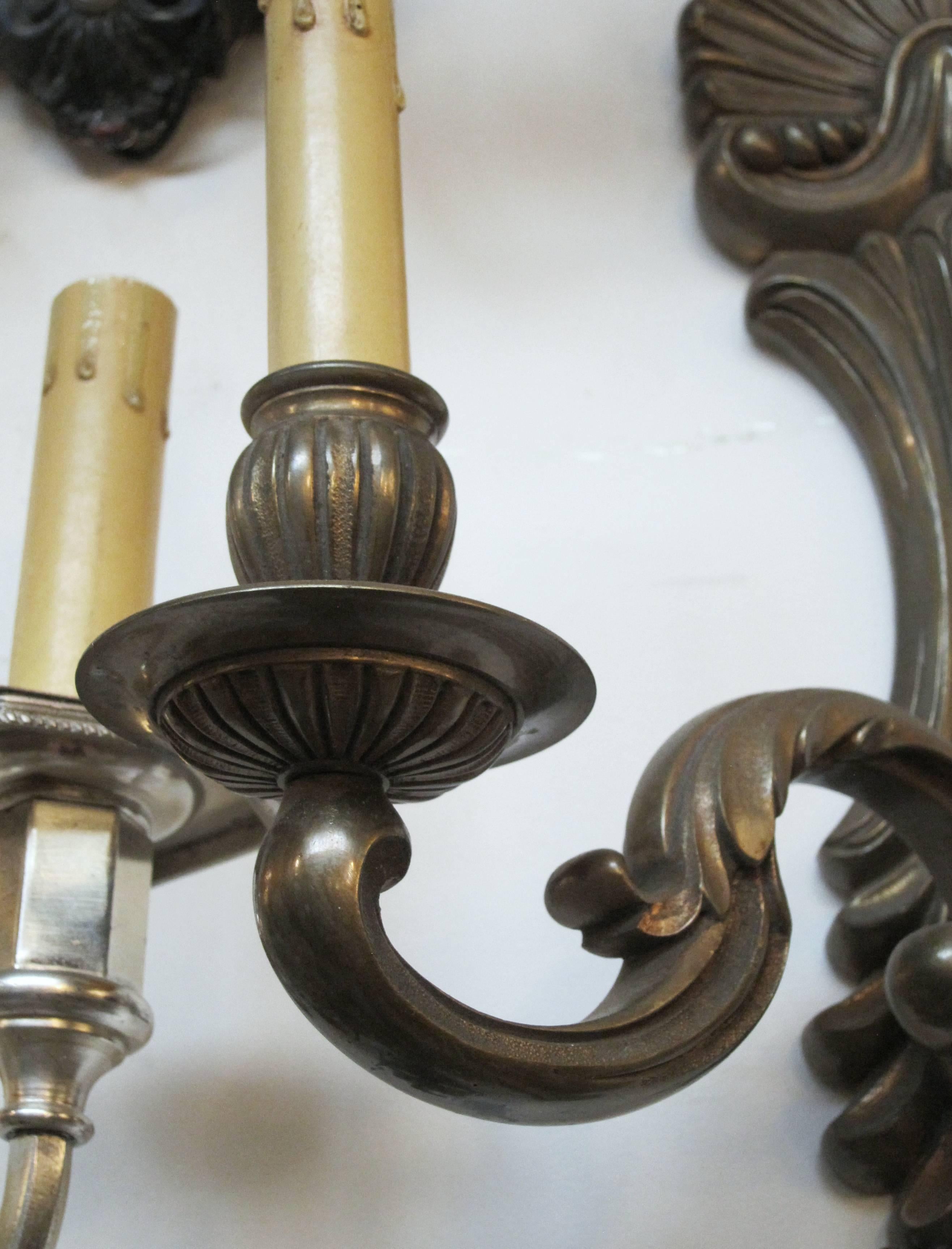 1920s Pair of Bronze Two-Arm Sconces In Excellent Condition In New York, NY