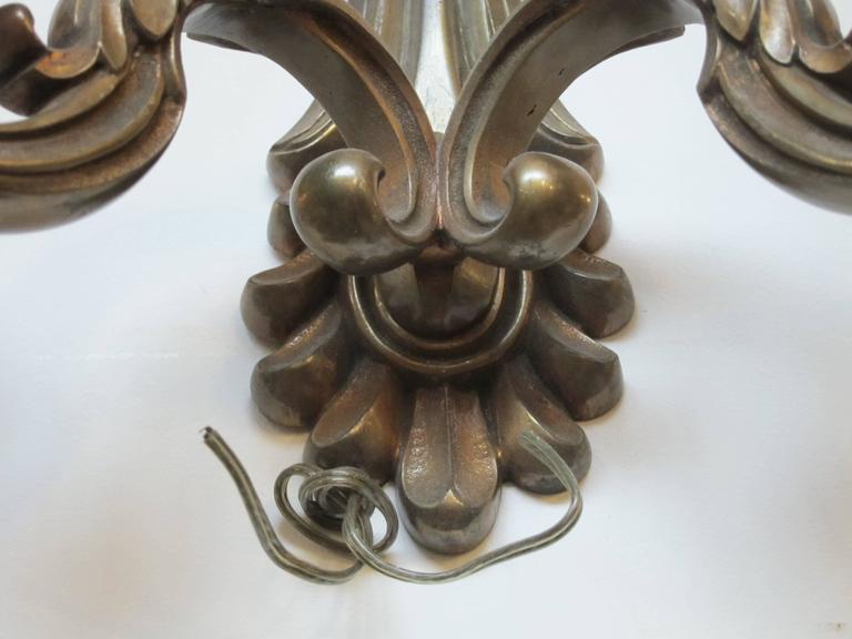 1920s Pair of Bronze Two-Arm Sconces For Sale 1
