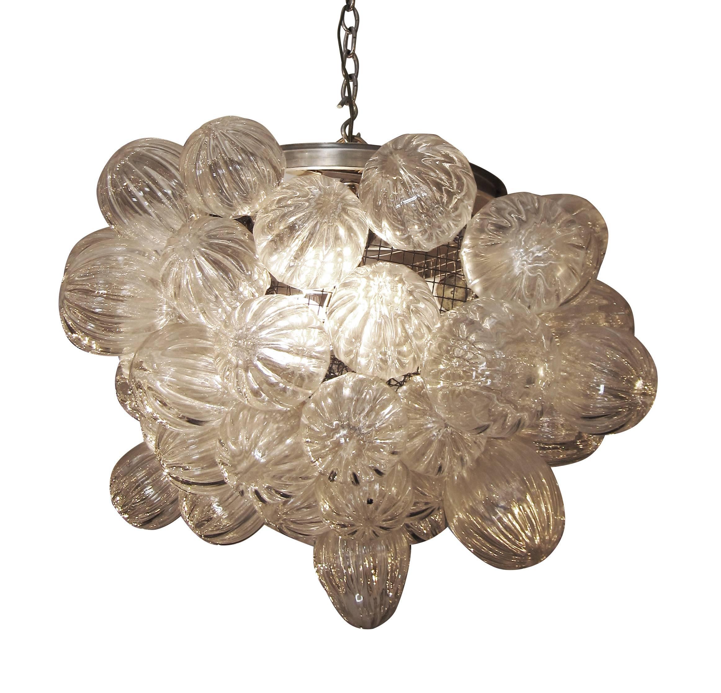 2009 clear hand blown bubble Mid-Century Modern glass pendant light. This item can be viewed at our 302 Bowery location in Manhattan.