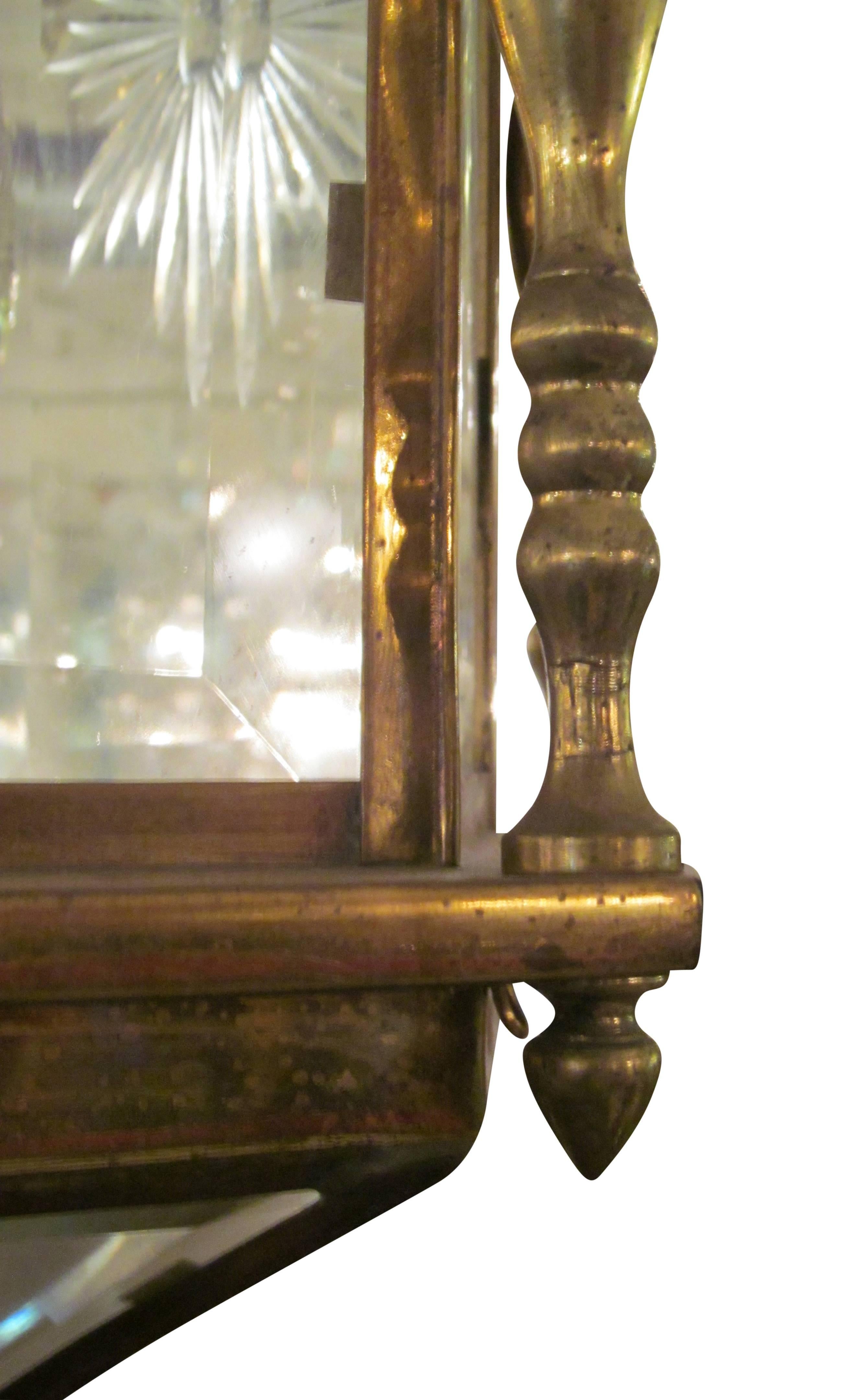 1950s Brass Lantern with Etched and Beveled Glass 1