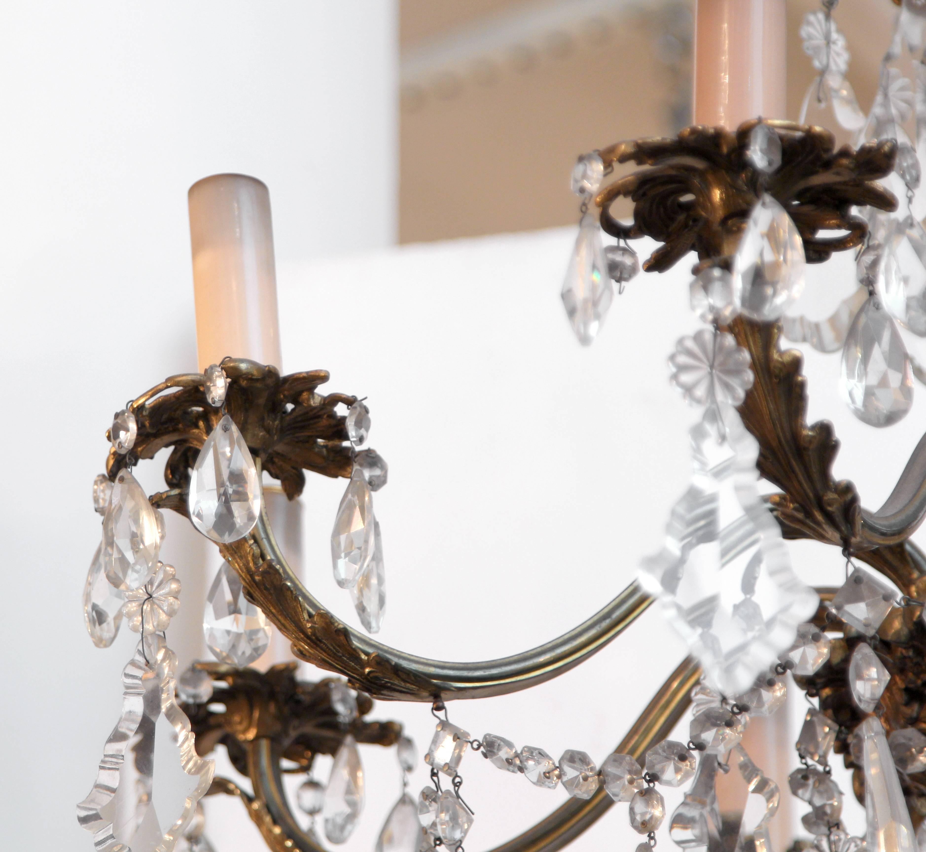 1920s Bronze and Crystal Eight-Arm Chandelier 1