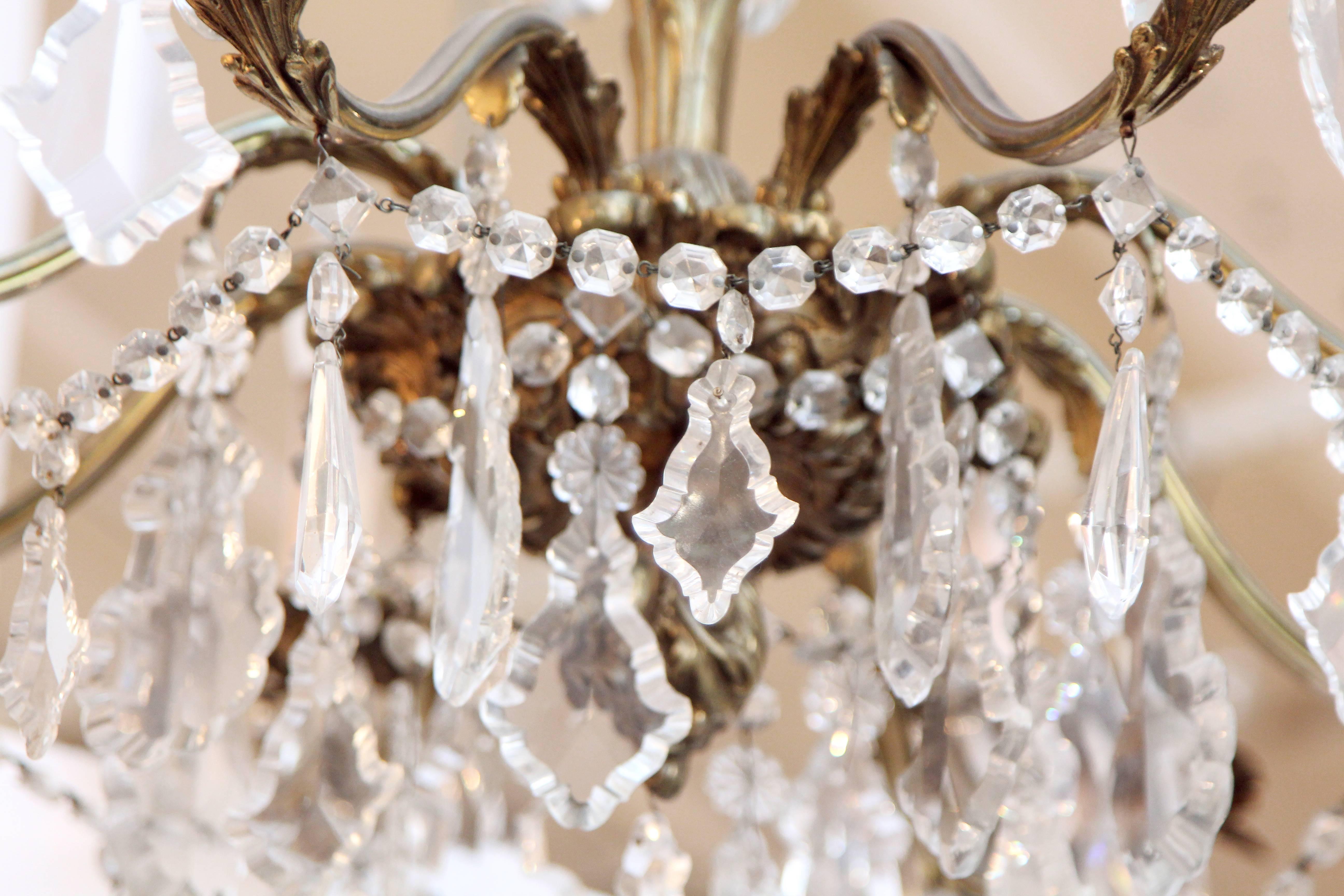 1920s Bronze and Crystal Eight-Arm Chandelier 4