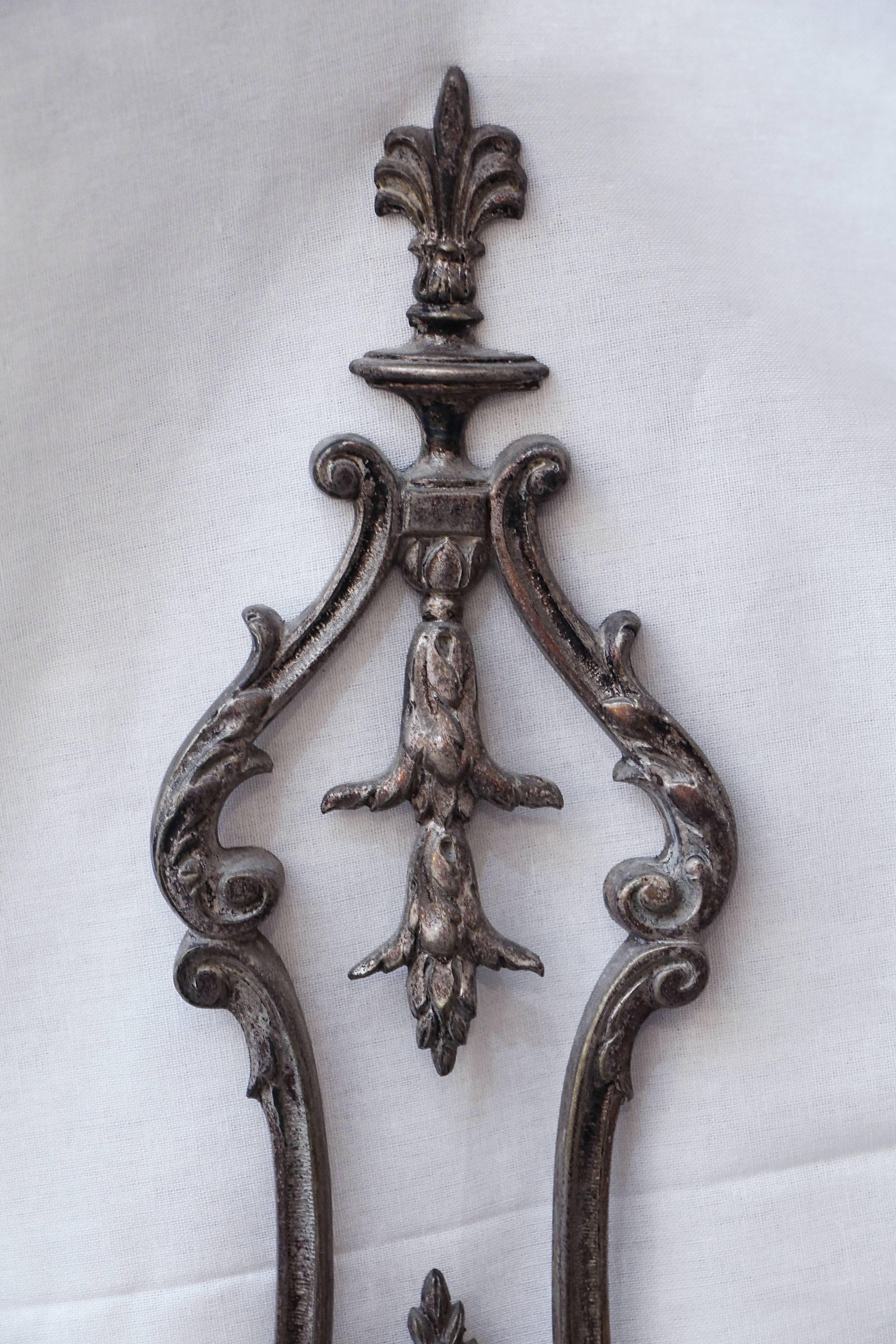 1910s Pair of Silver Plated Two-Arm Sconces In Excellent Condition In New York, NY