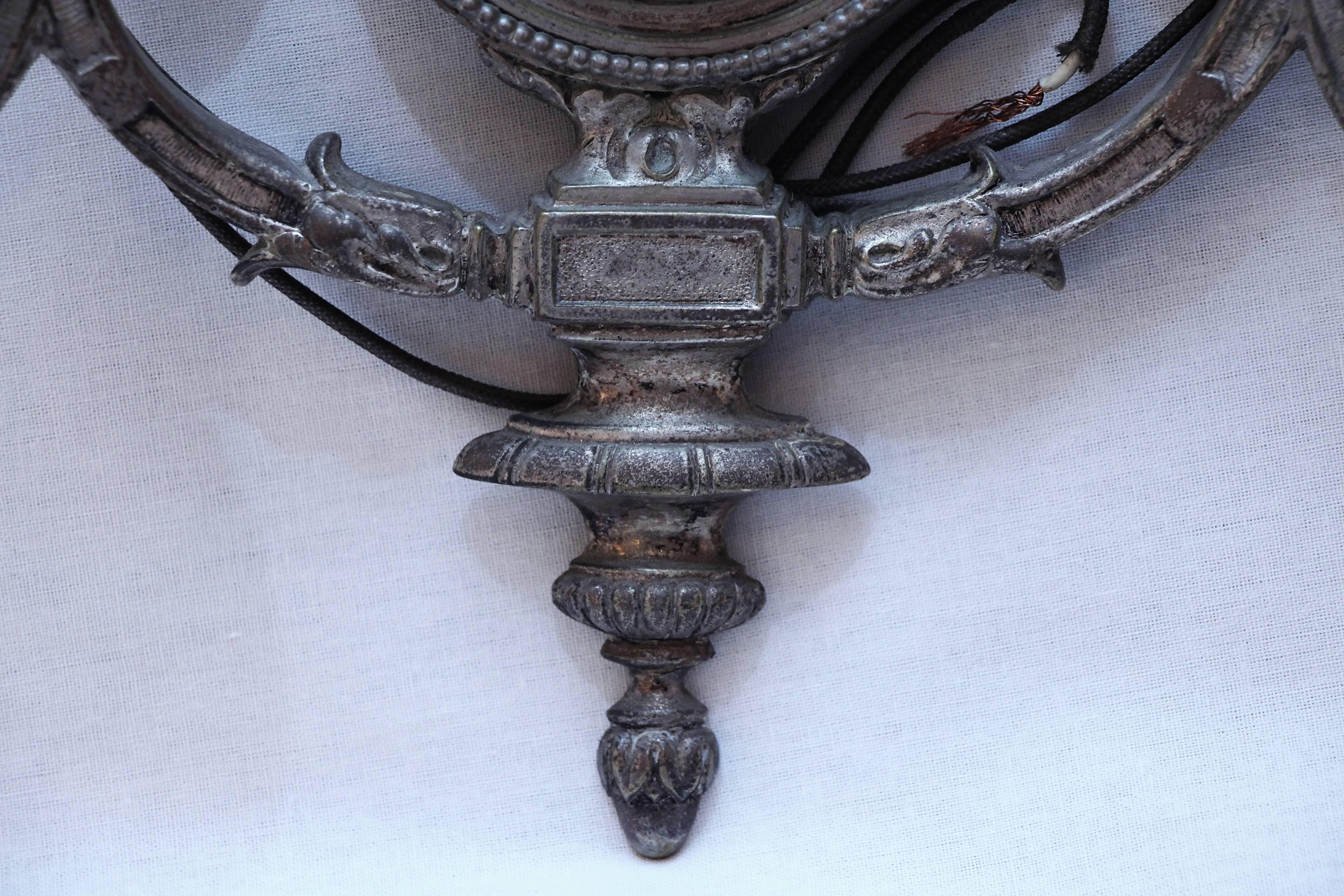 1910s Pair of Silver Plated Two-Arm Sconces 2