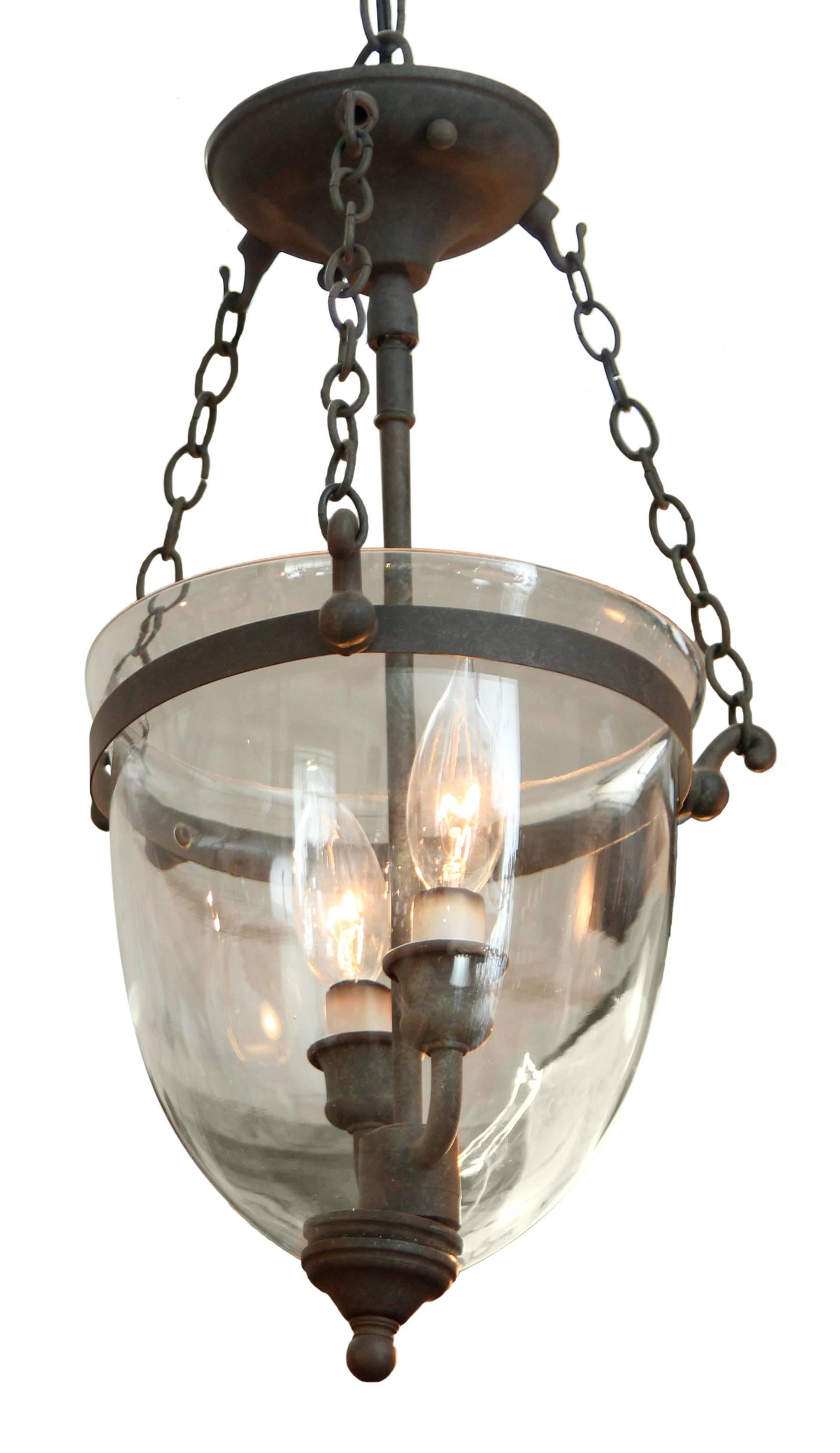 1930s bell jar pendant light. Features a dark bronze finish. Requires two bulbs. This item can be viewed at our 5 East 16th St, Union Square location in Manhattan.