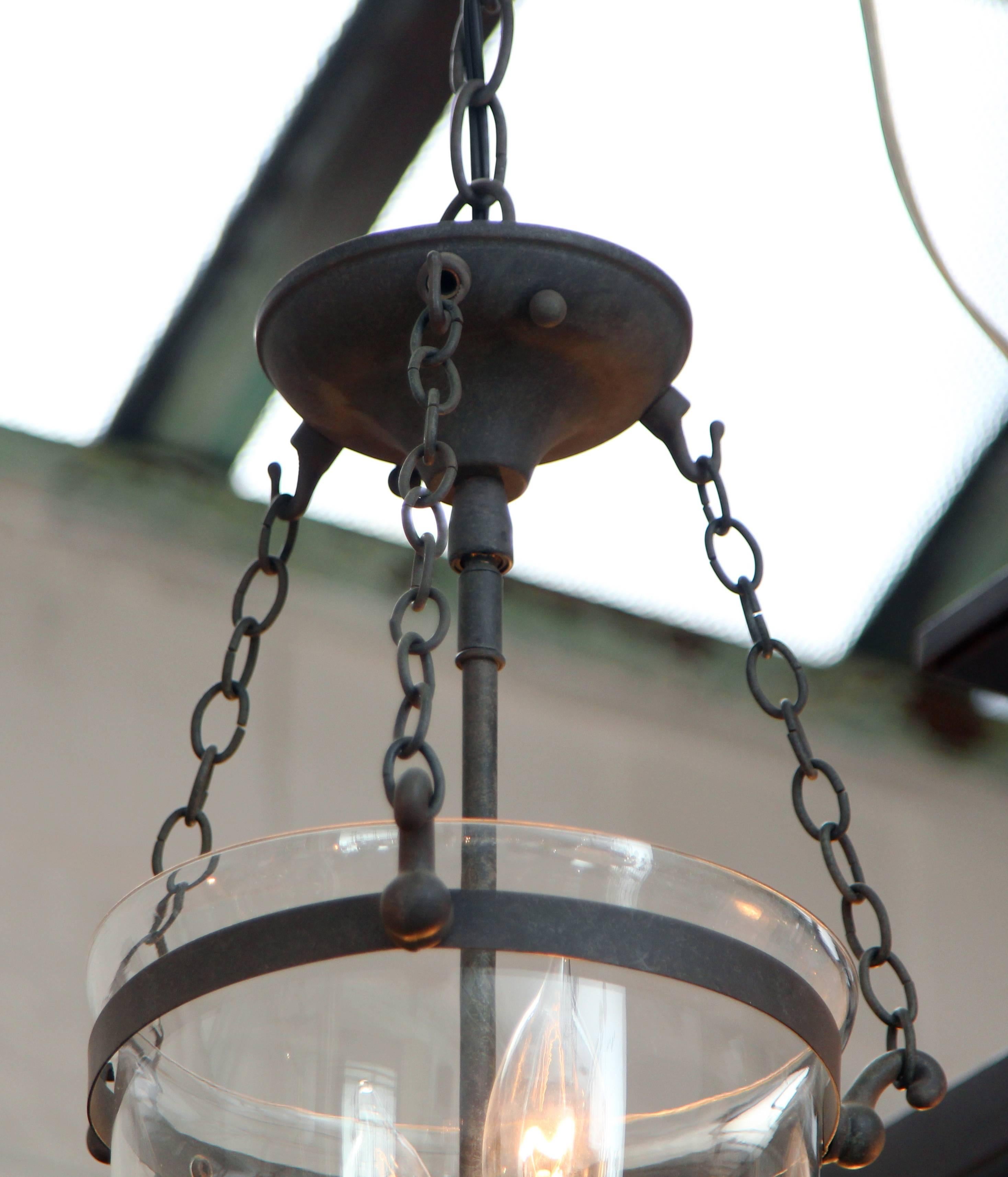 1930s Bell Jar Pendant Light with Dark Bronze Finish In Excellent Condition In New York, NY