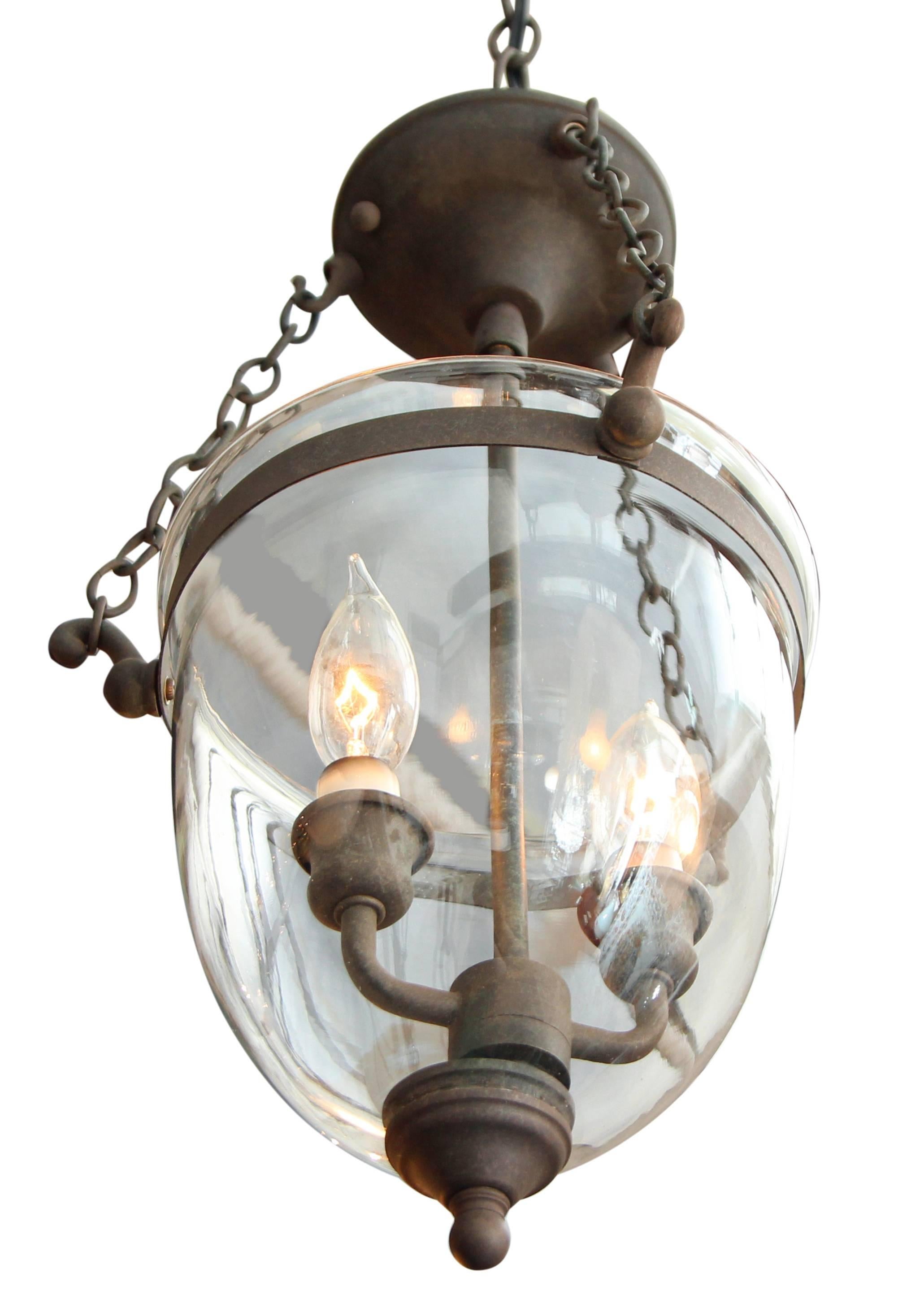 American 1930s Bell Jar Pendant Light with Dark Bronze Finish