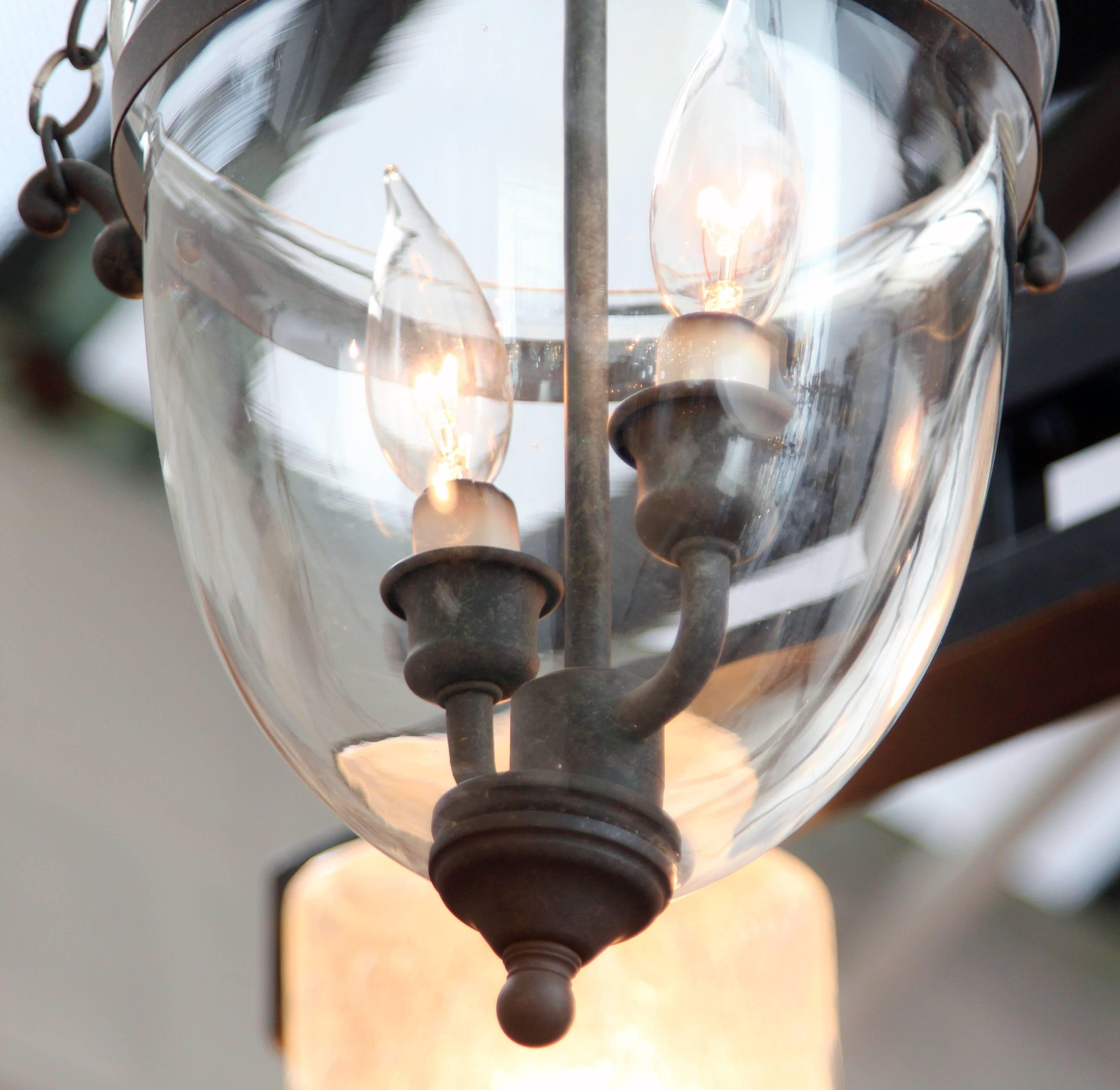 Glass 1930s Bell Jar Pendant Light with Dark Bronze Finish