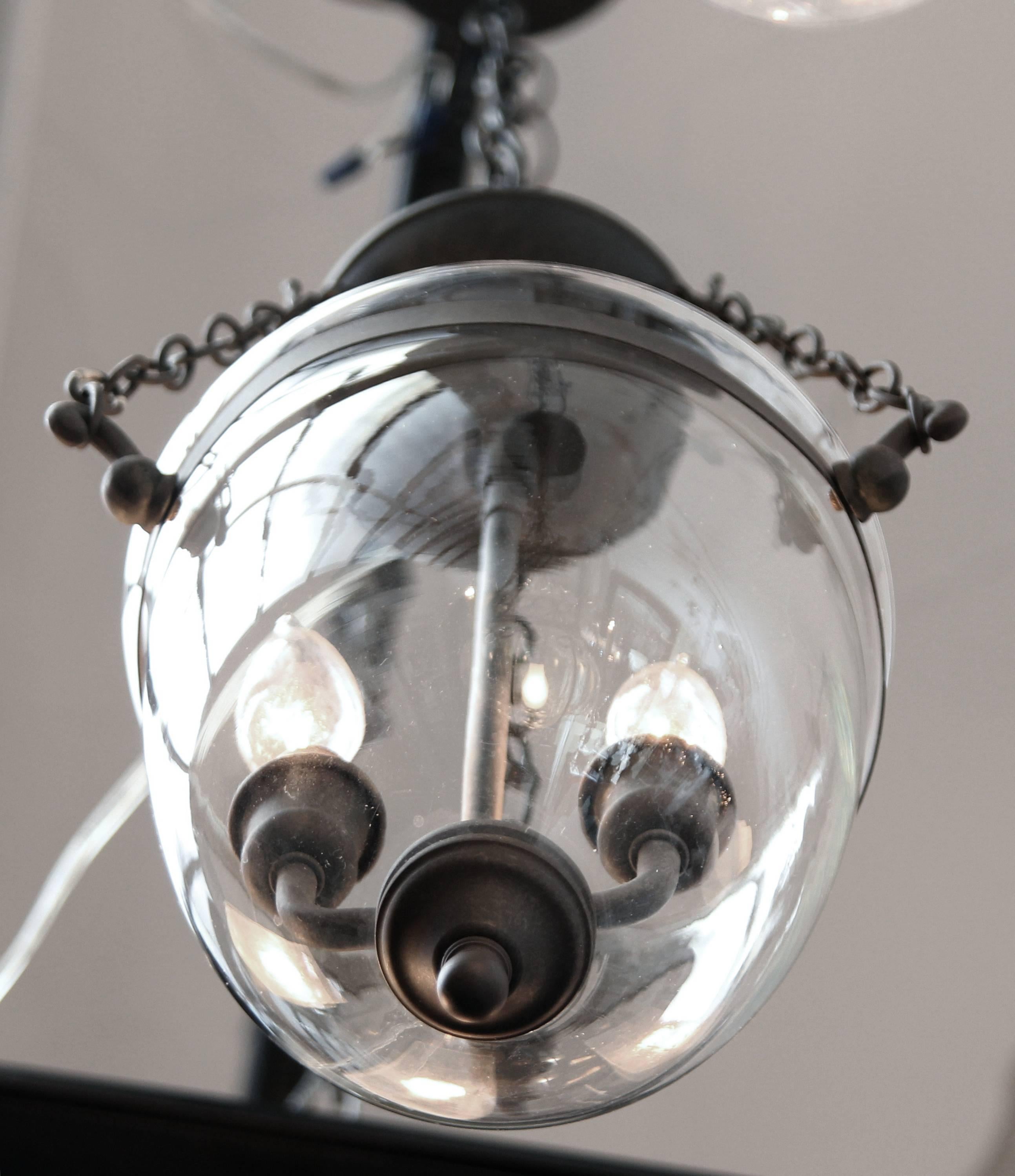 1930s Bell Jar Pendant Light with Dark Bronze Finish 1