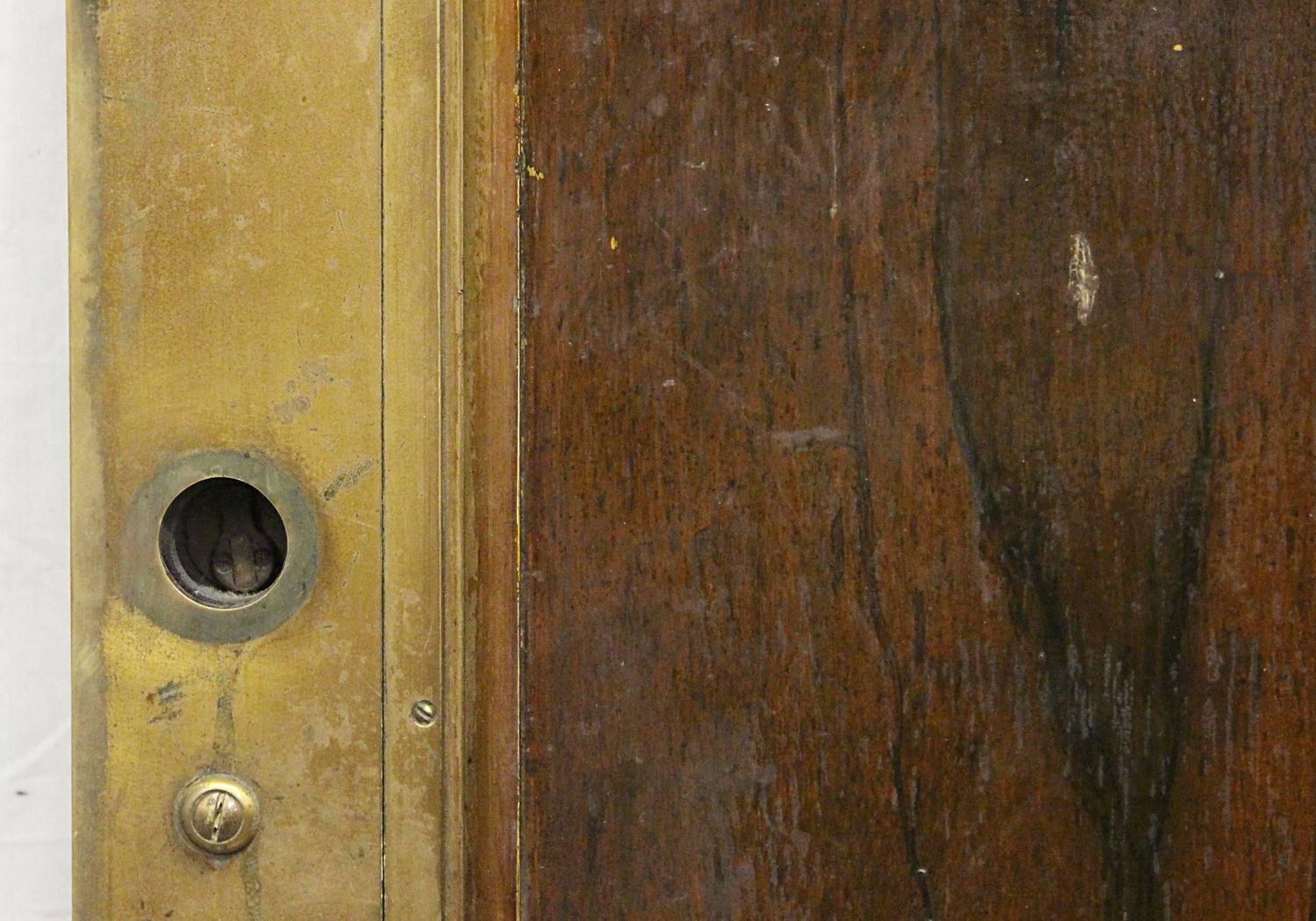 1920s Brass Lobby Door with Wood Veneer on One Side and Original Hardware For Sale at 1stdibs