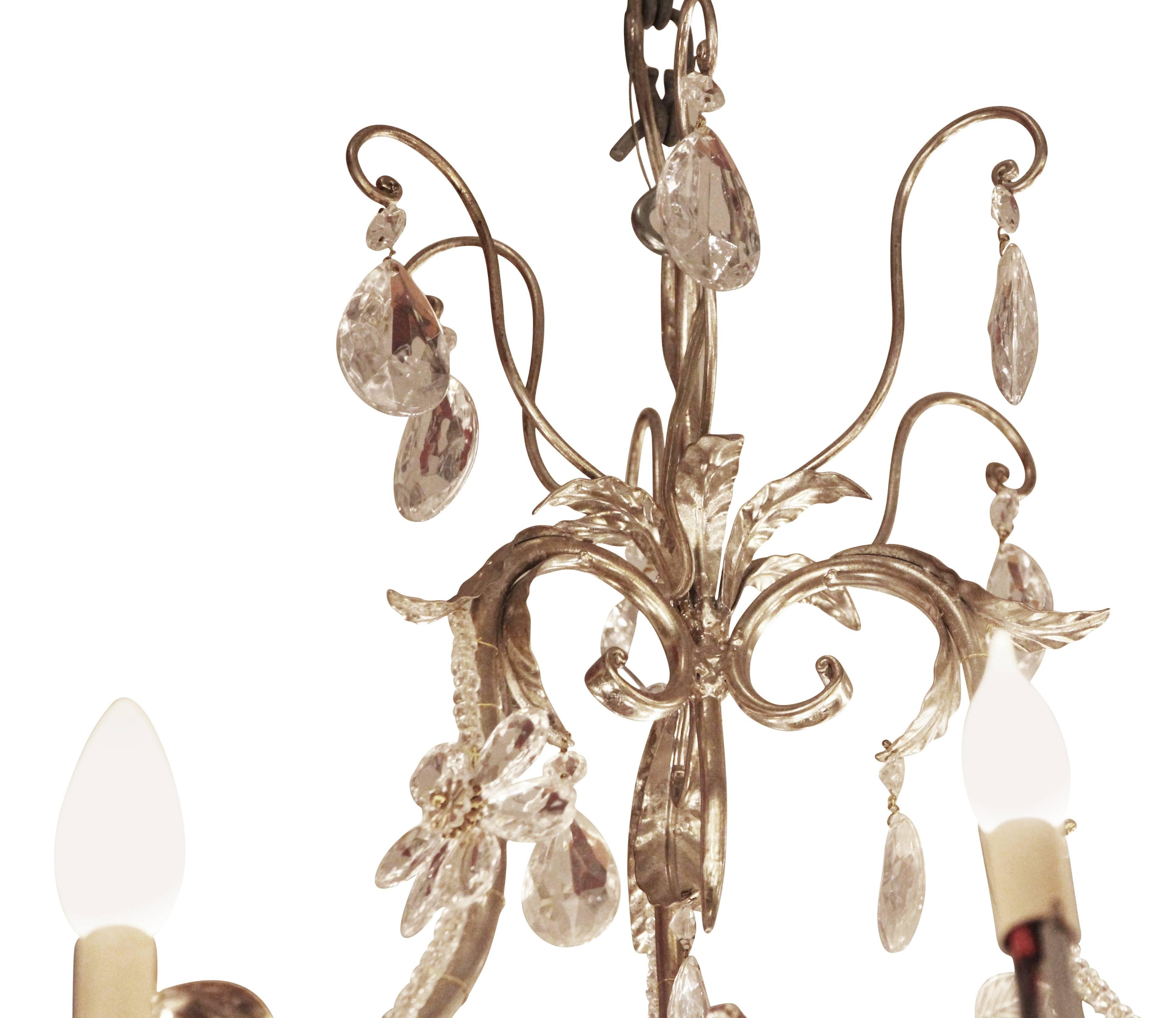 American 2005 Florentine Style Steel and Crystal Chandelier with Nine Arms
