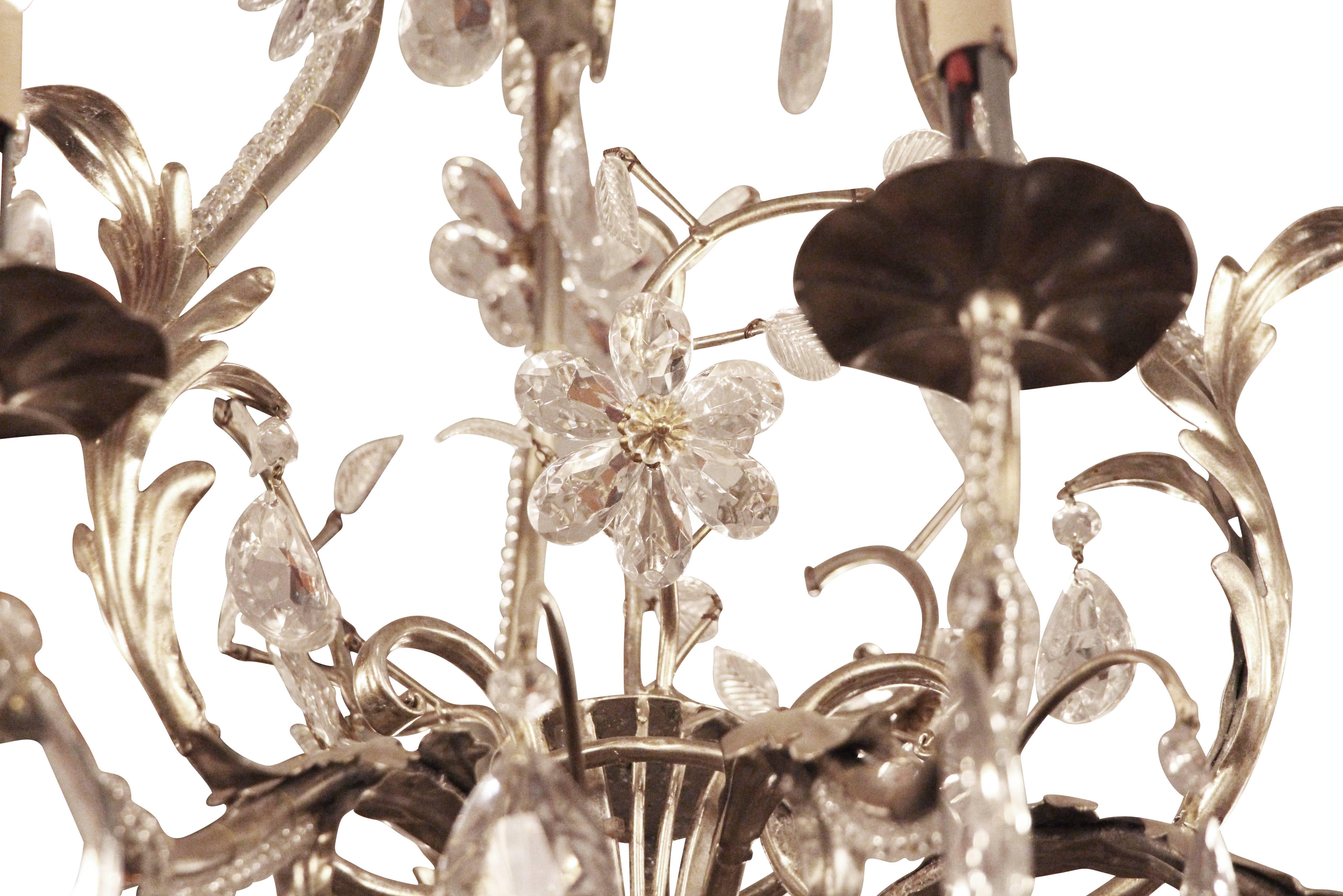 2005 Florentine Style Steel and Crystal Chandelier with Nine Arms 1