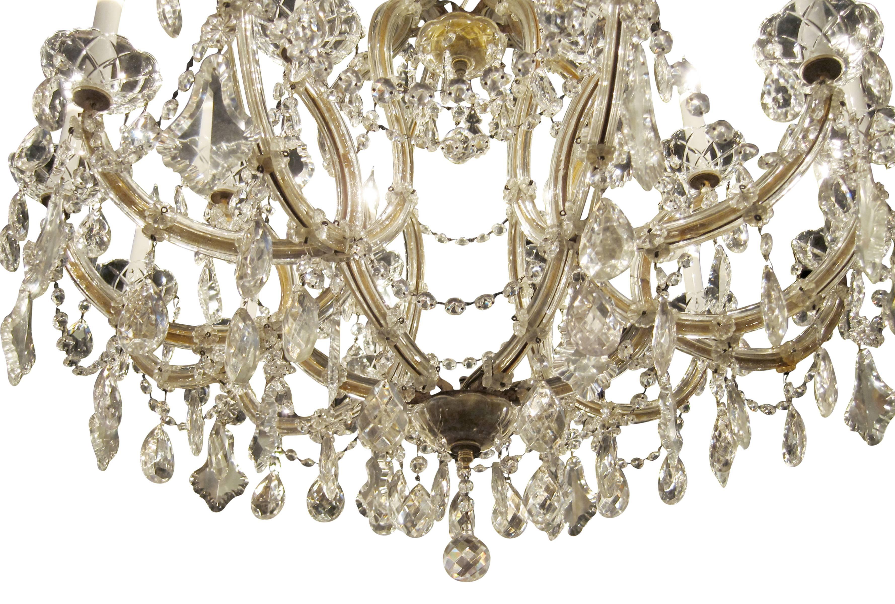 Mid-20th Century 1940s Marie Therese Style Large Crystal Chandelier with 18 Lights