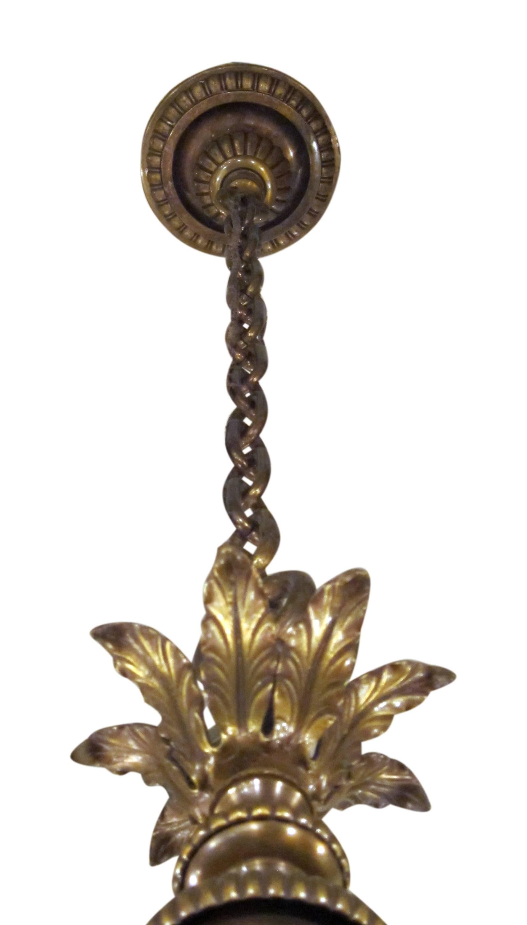 1930s Eight-Arm Bronze Chandelier with Leaf Accents 2