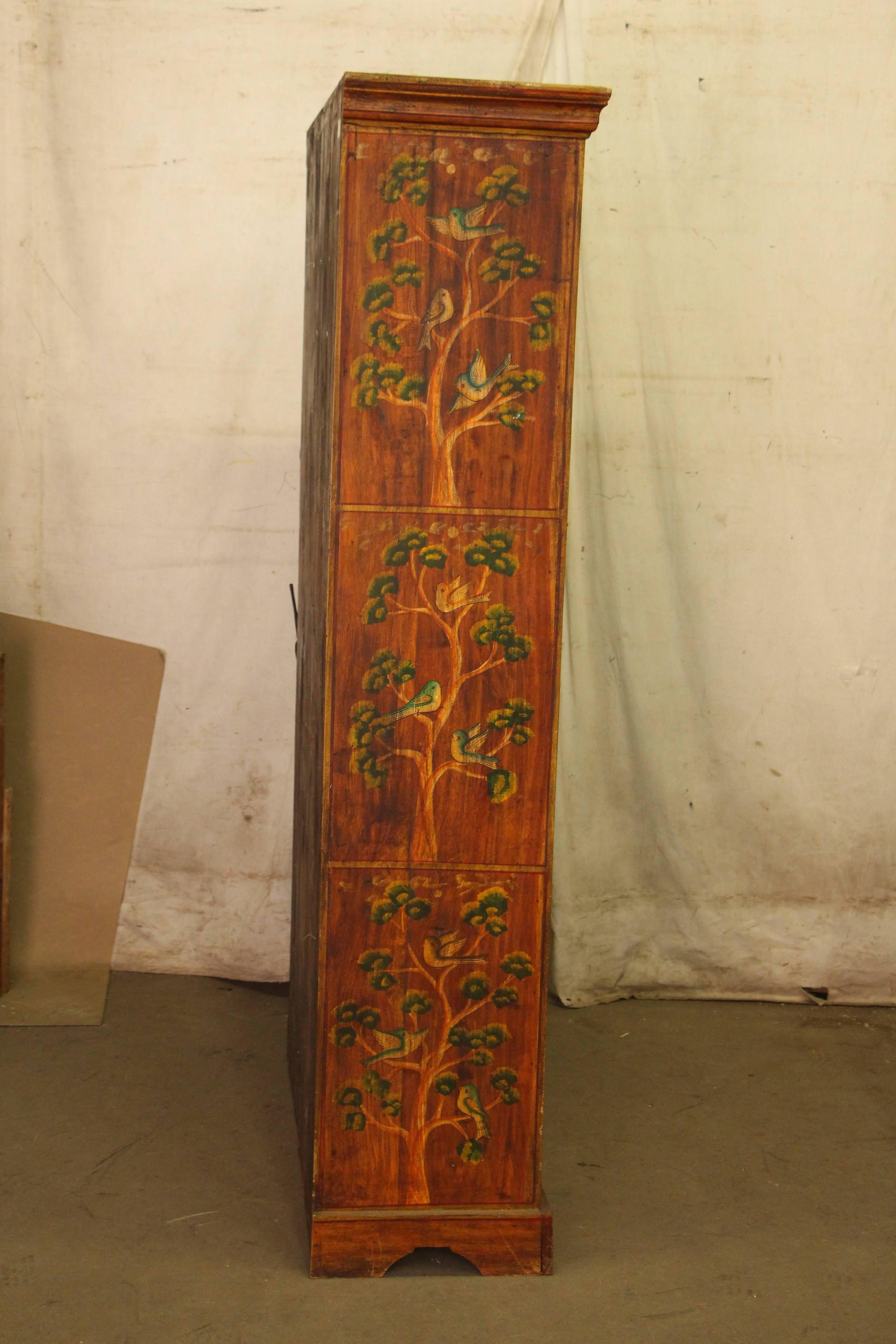 1990s Hand-Painted Floral Wood Cabinet with Three Shelves 4