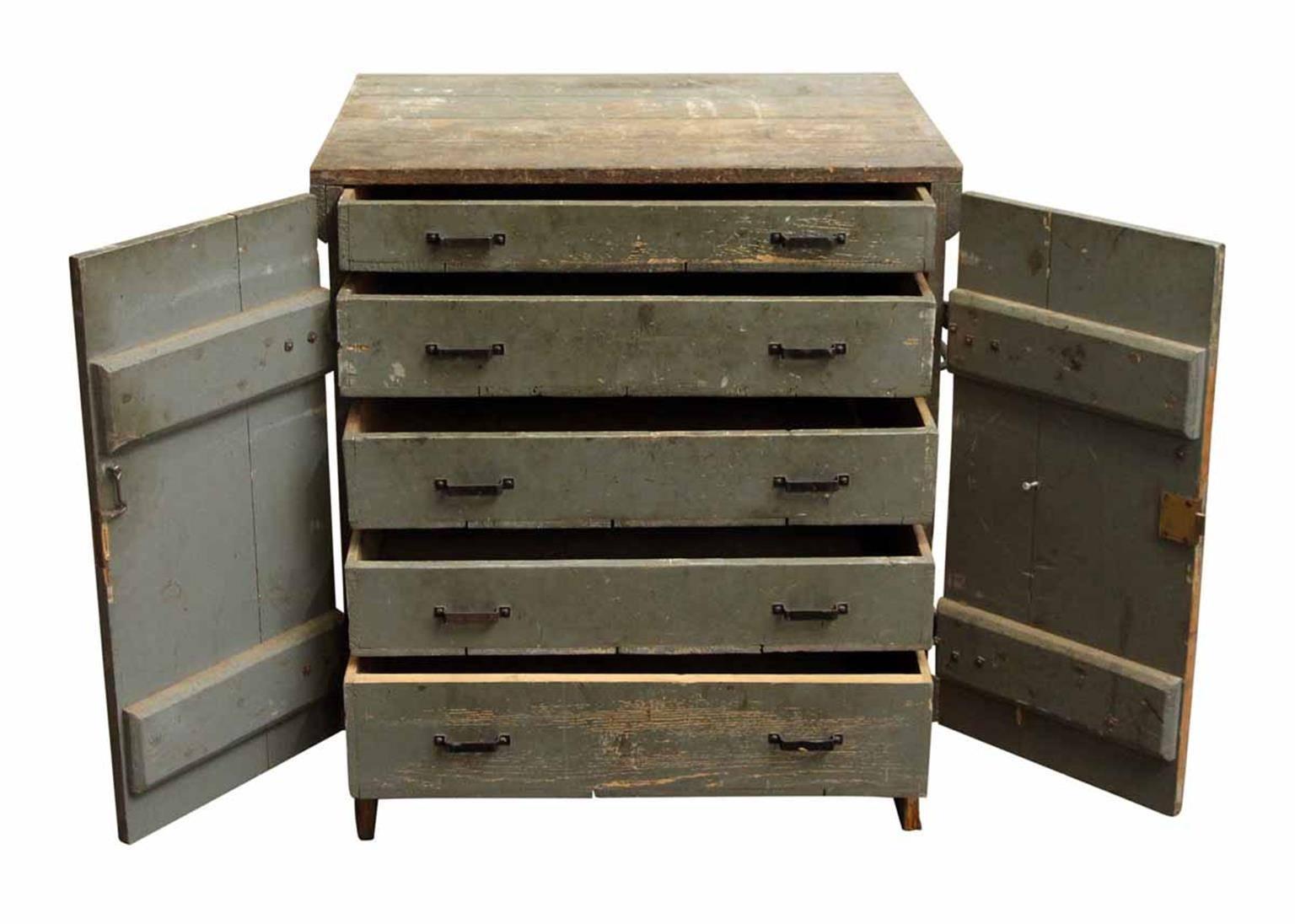 American 1920s Antique Wooden Tool Cabinet with Five Drawers